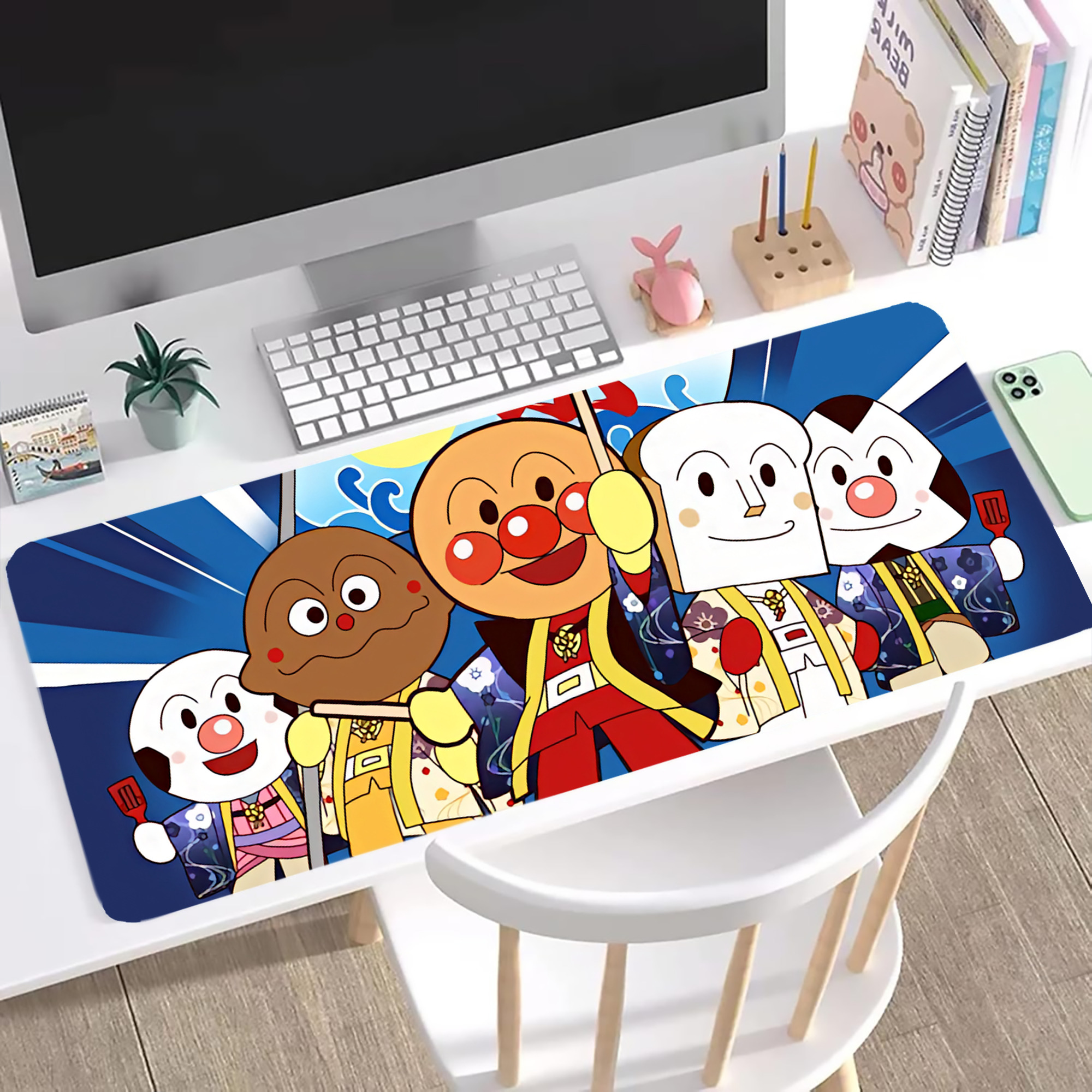 （画像用） アンパンマン Anpanman ステッチ加工 大判デスクマット／滑り止めマウスパッド