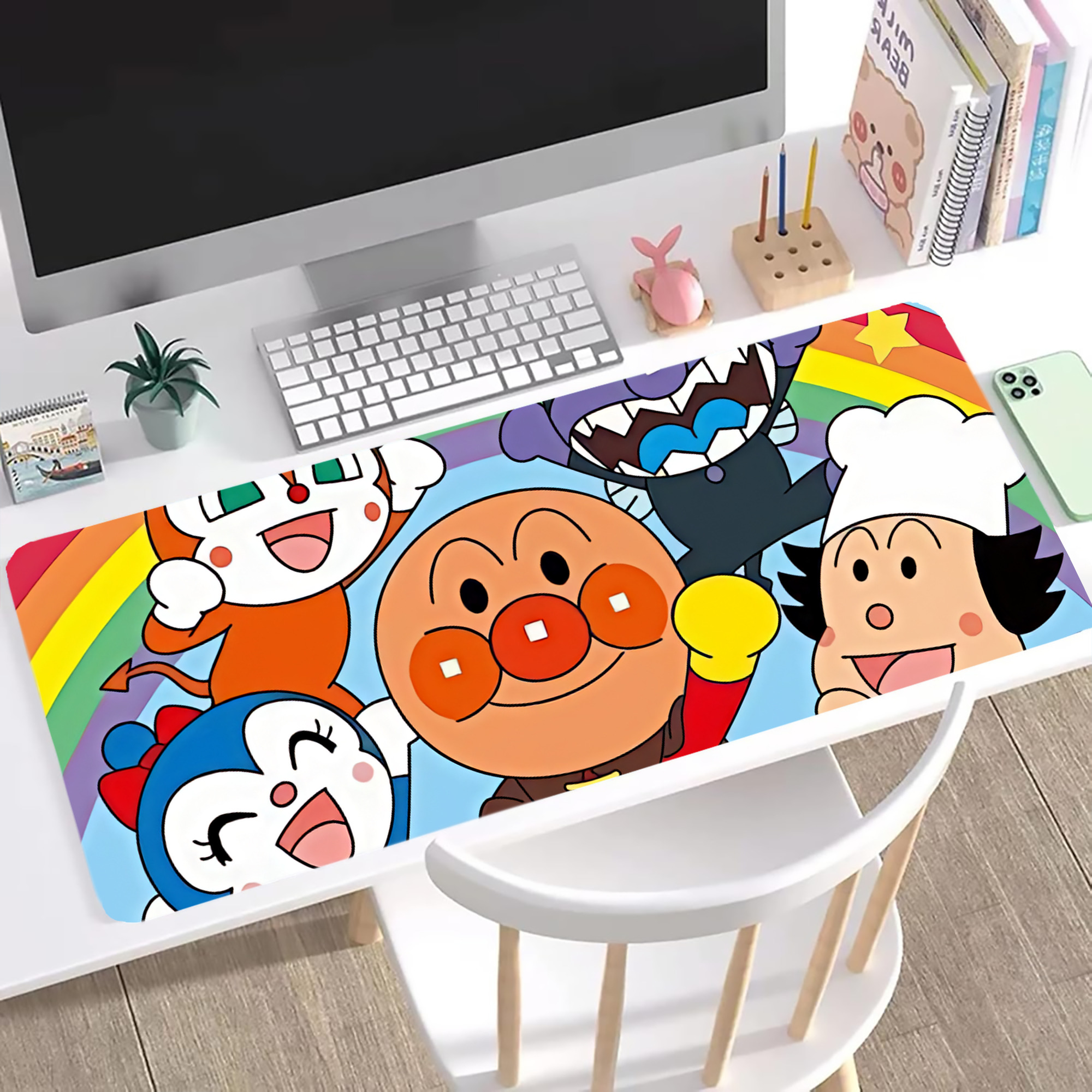 （画像用） アンパンマン Anpanman ステッチ加工 大判デスクマット／滑り止めマウスパッド
