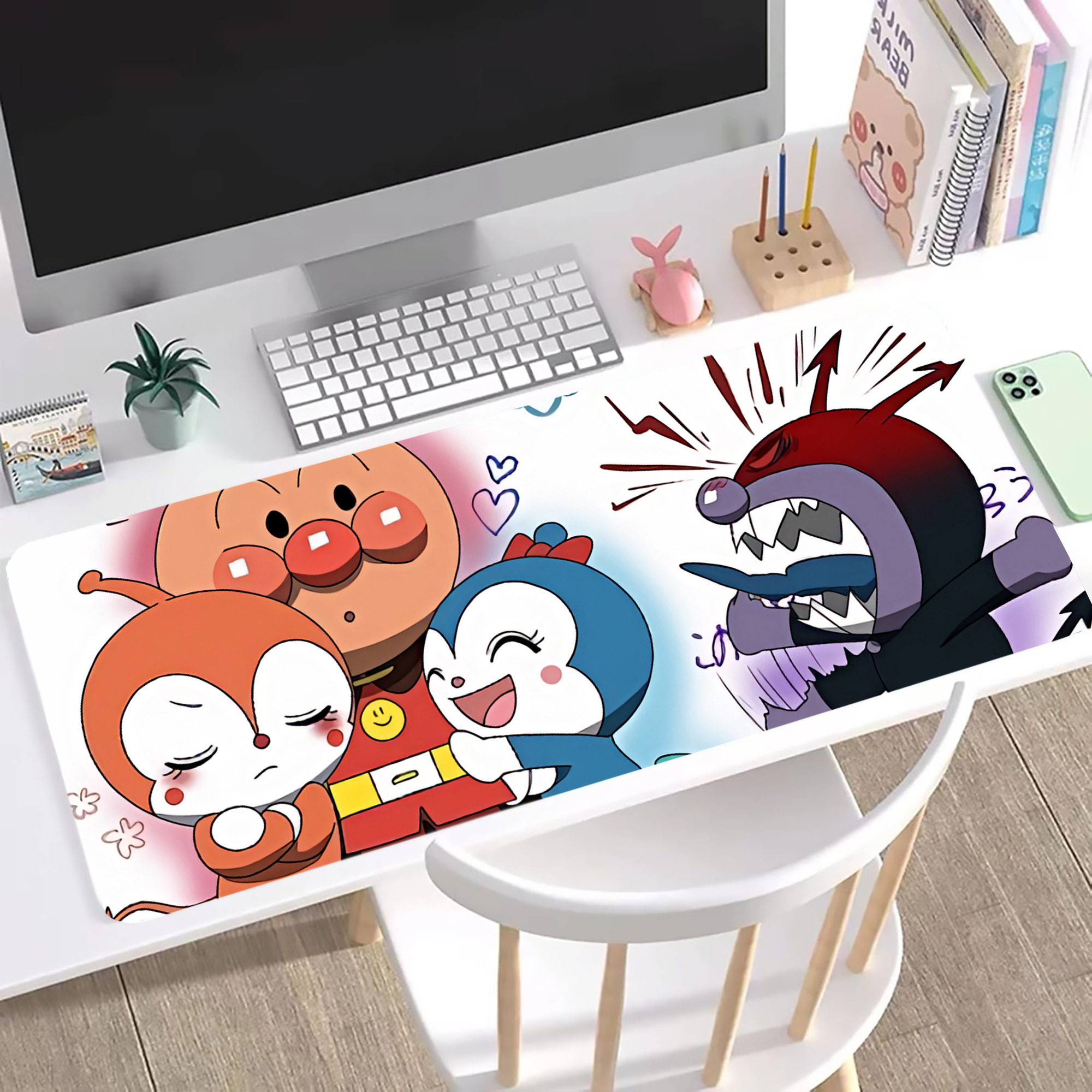 （画像用） アンパンマン Anpanman ステッチ加工 大判デスクマット／滑り止めマウスパッド