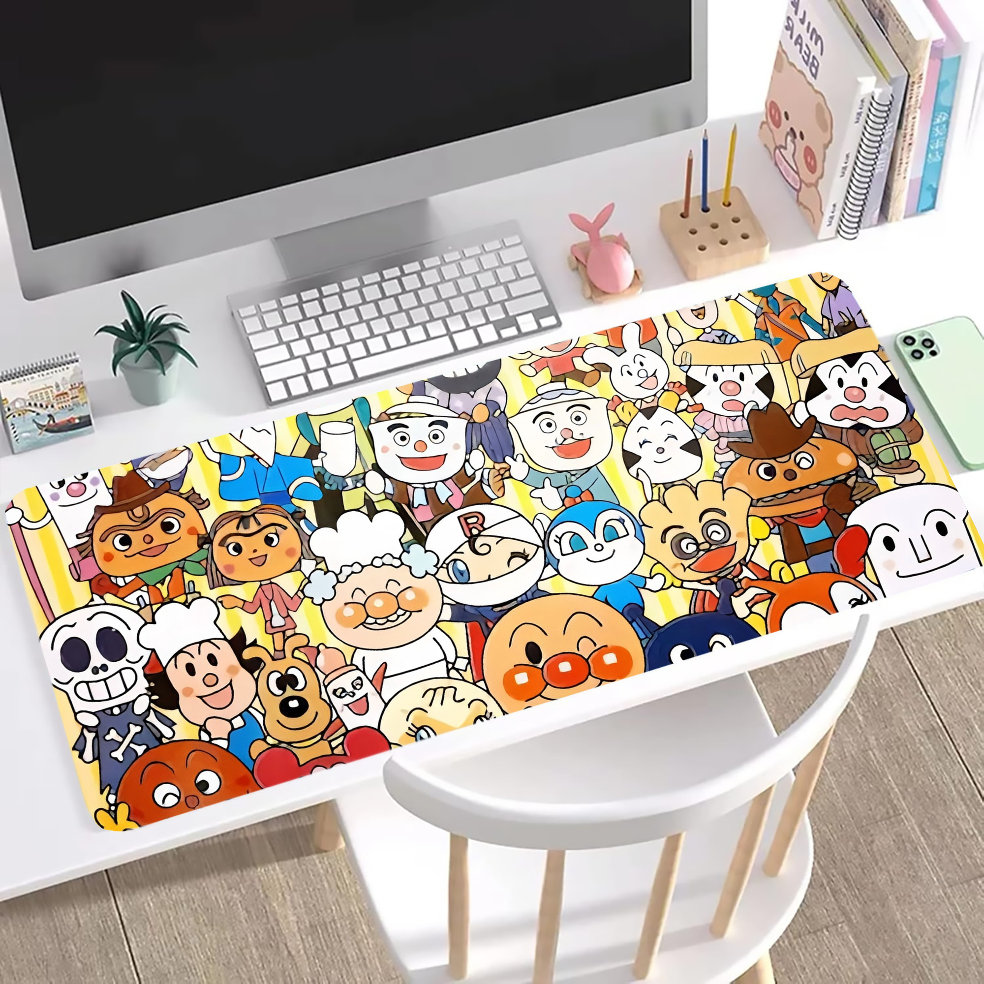 （画像用） アンパンマン Anpanman ステッチ加工 大判デスクマット／滑り止めマウスパッド