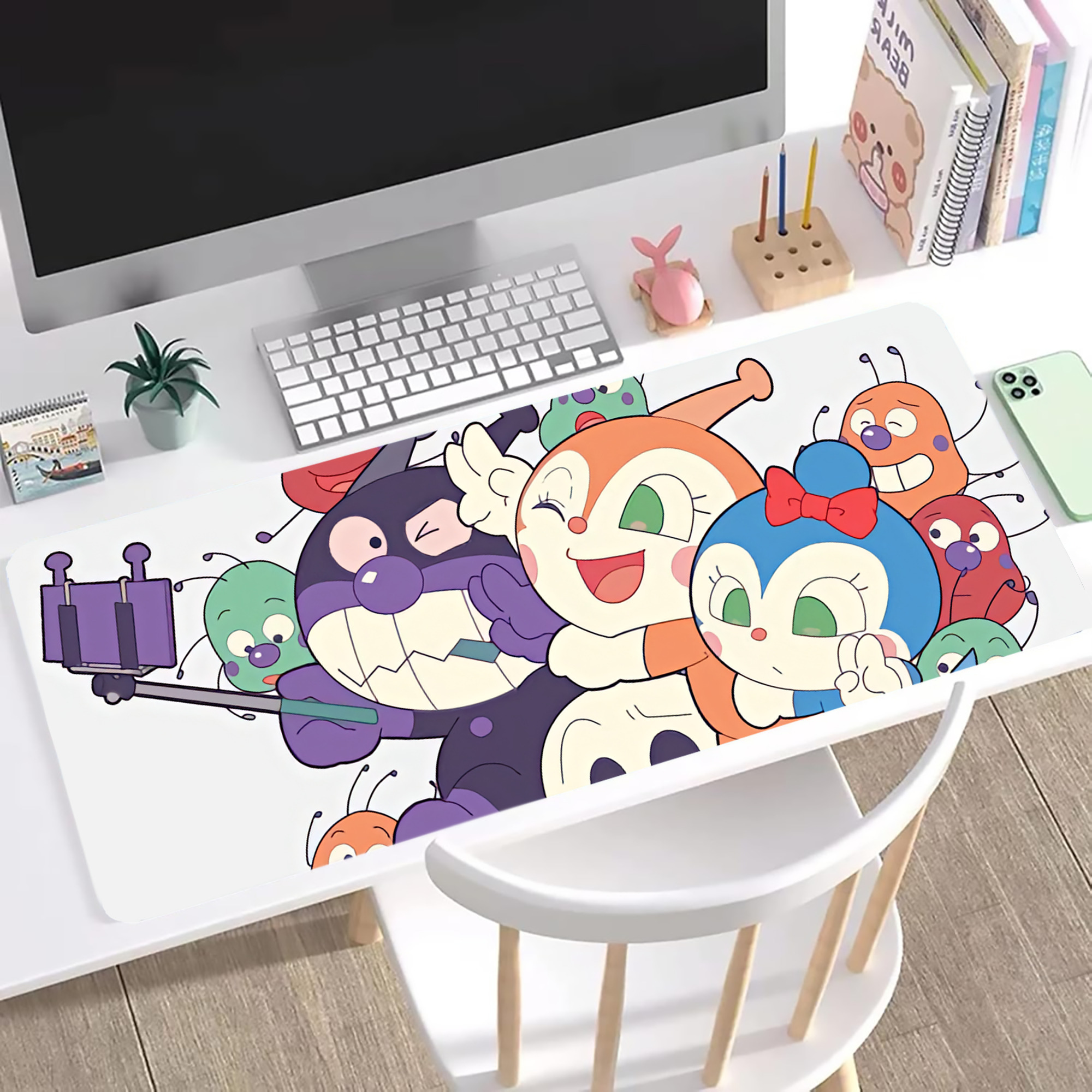 （画像用） アンパンマン Anpanman ステッチ加工 大判デスクマット／滑り止めマウスパッド