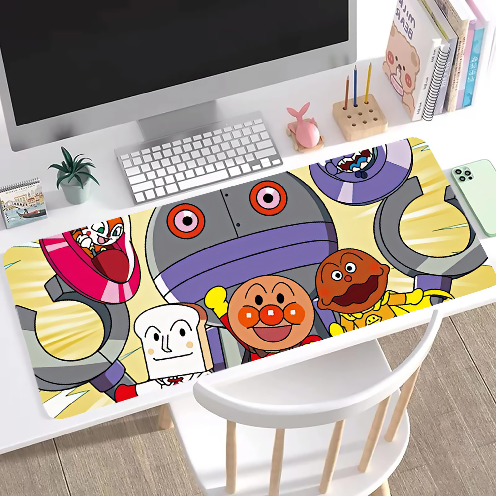 （画像用） アンパンマン Anpanman ステッチ加工 大判デスクマット／滑り止めマウスパッド