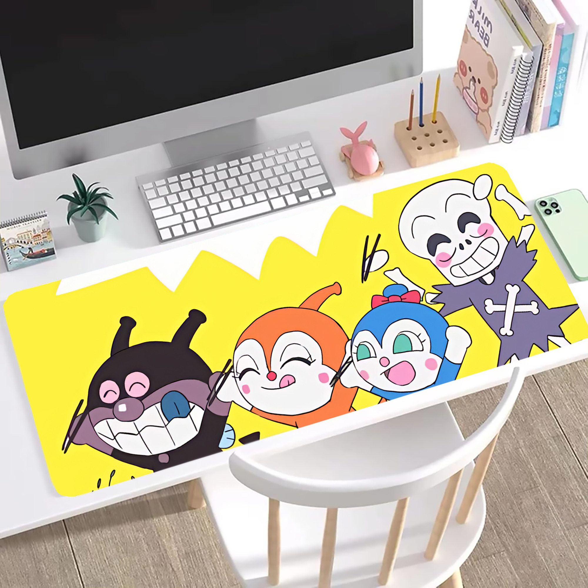 （画像用） アンパンマン Anpanman ステッチ加工 大判デスクマット／滑り止めマウスパッド