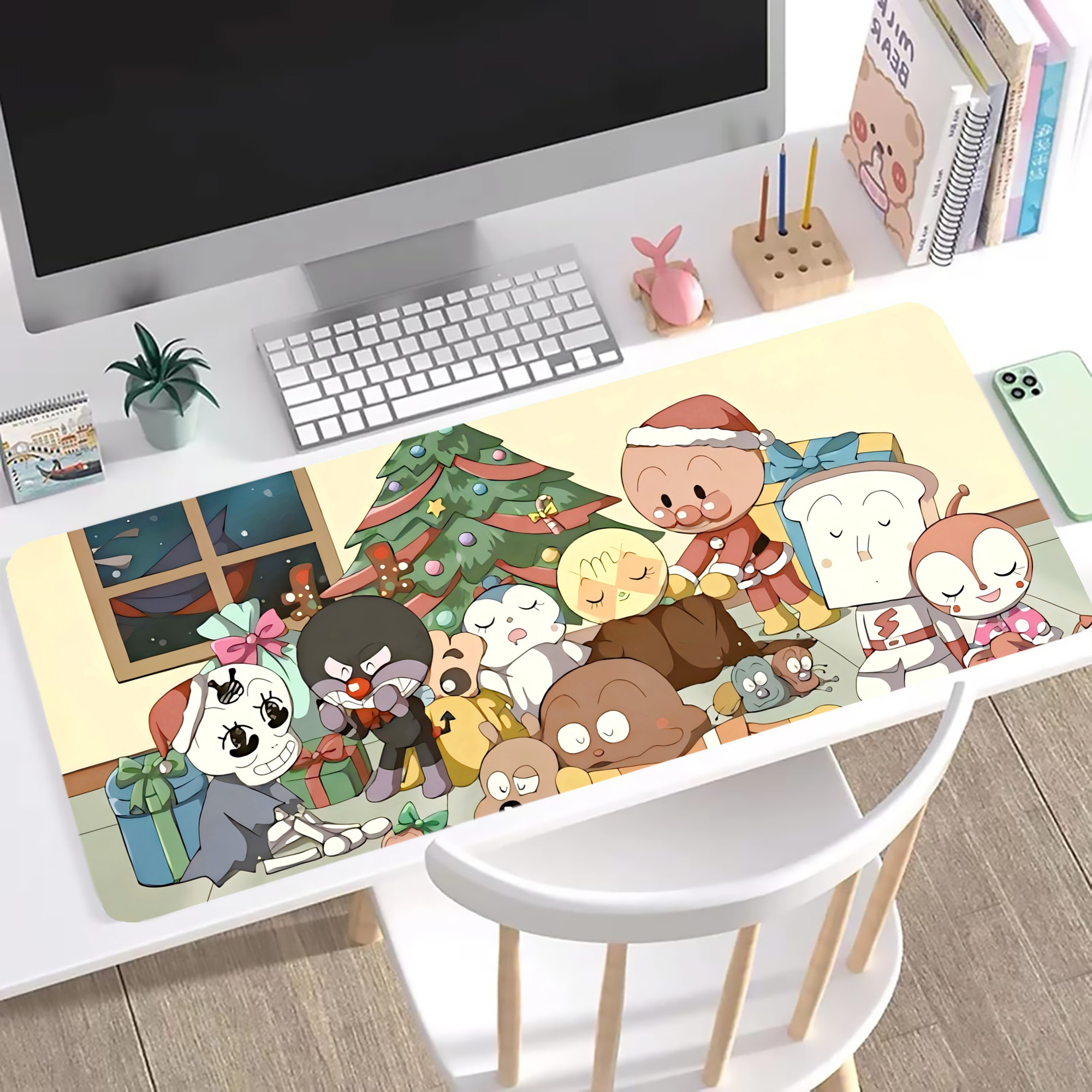 （画像用） アンパンマン Anpanman ステッチ加工 大判デスクマット／滑り止めマウスパッド