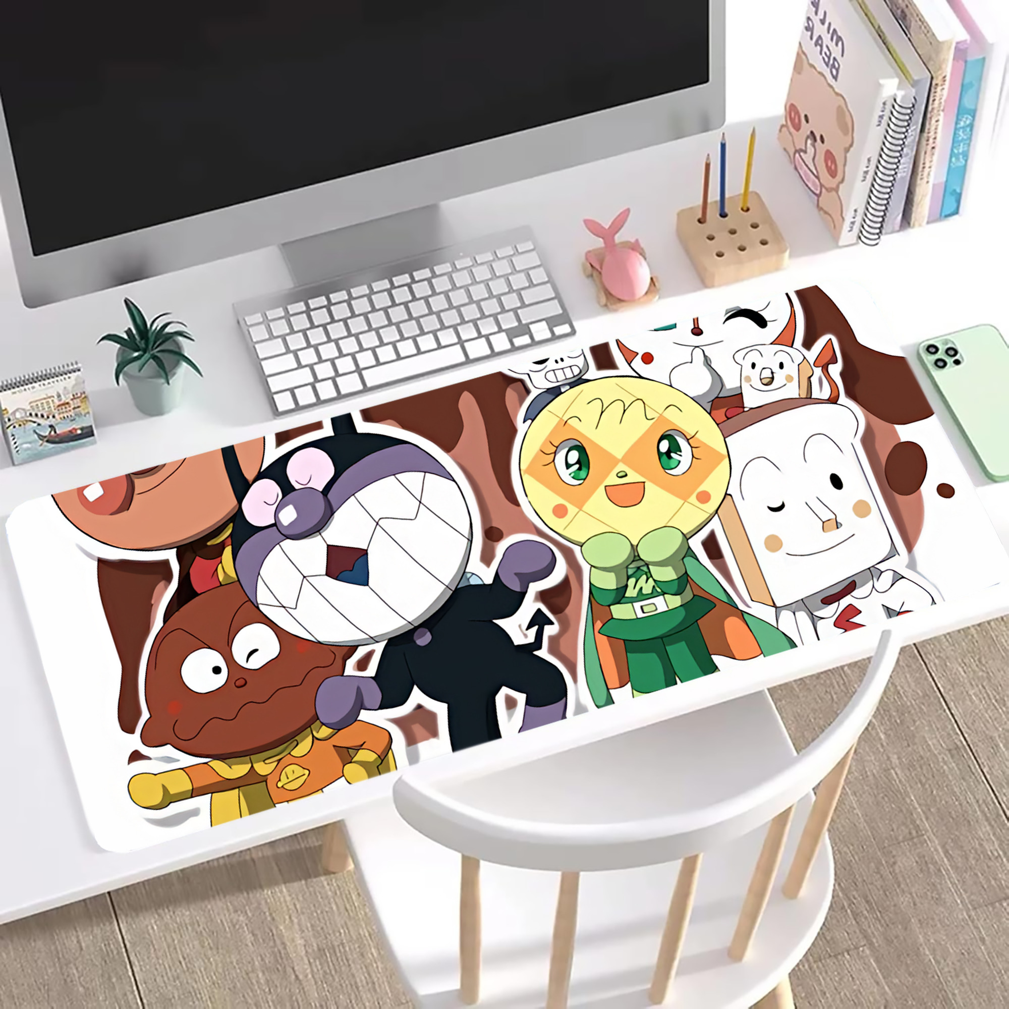 （画像用） アンパンマン Anpanman ステッチ加工 大判デスクマット／滑り止めマウスパッド