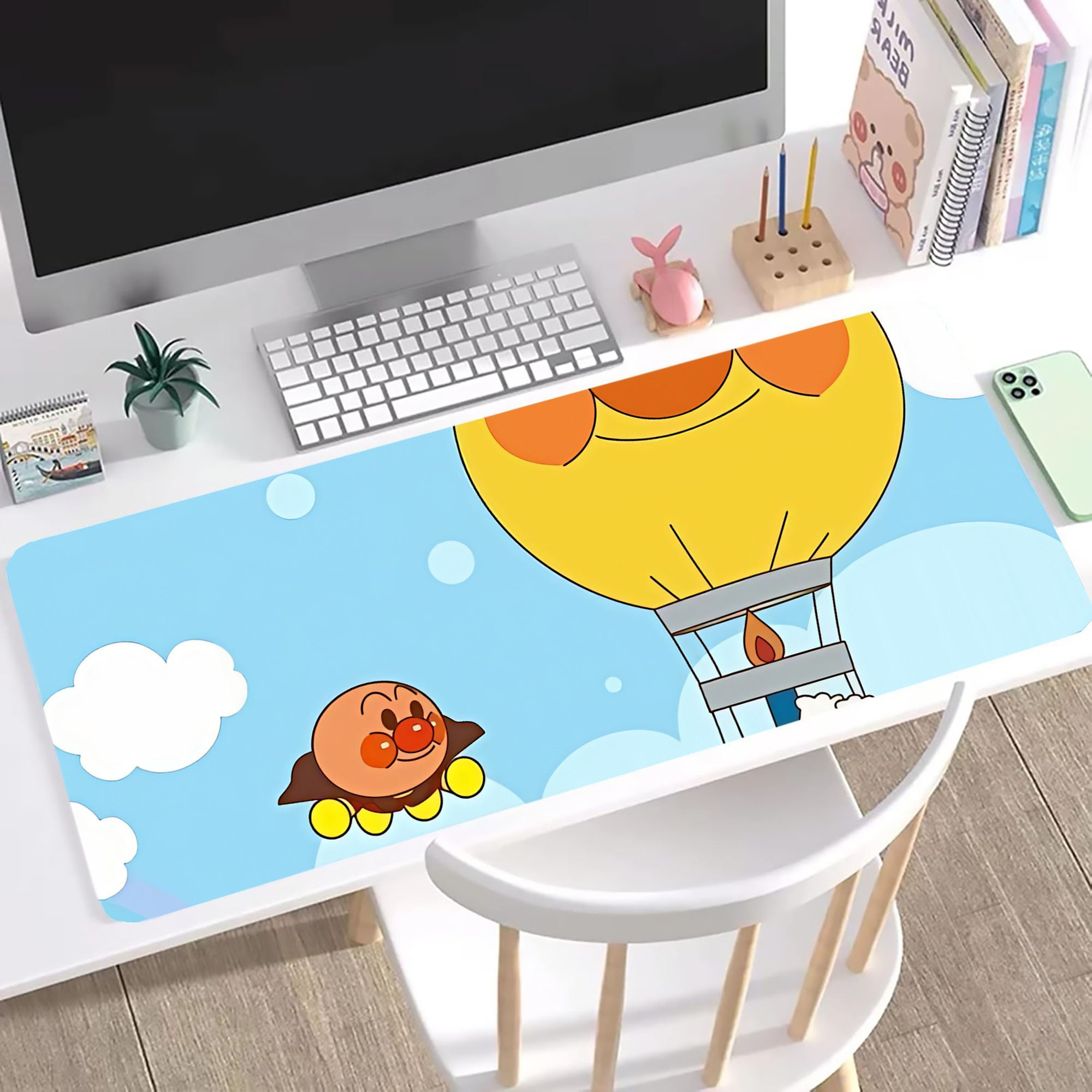 （画像用） アンパンマン Anpanman ステッチ加工 大判デスクマット／滑り止めマウスパッド