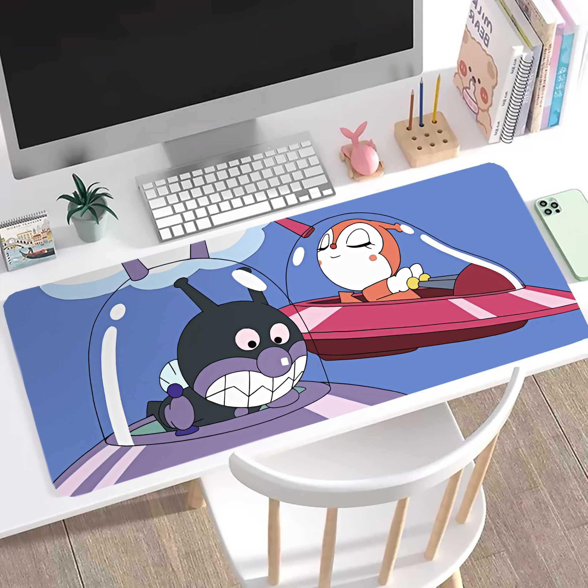 （画像用） アンパンマン Anpanman ステッチ加工 大判デスクマット／滑り止めマウスパッド