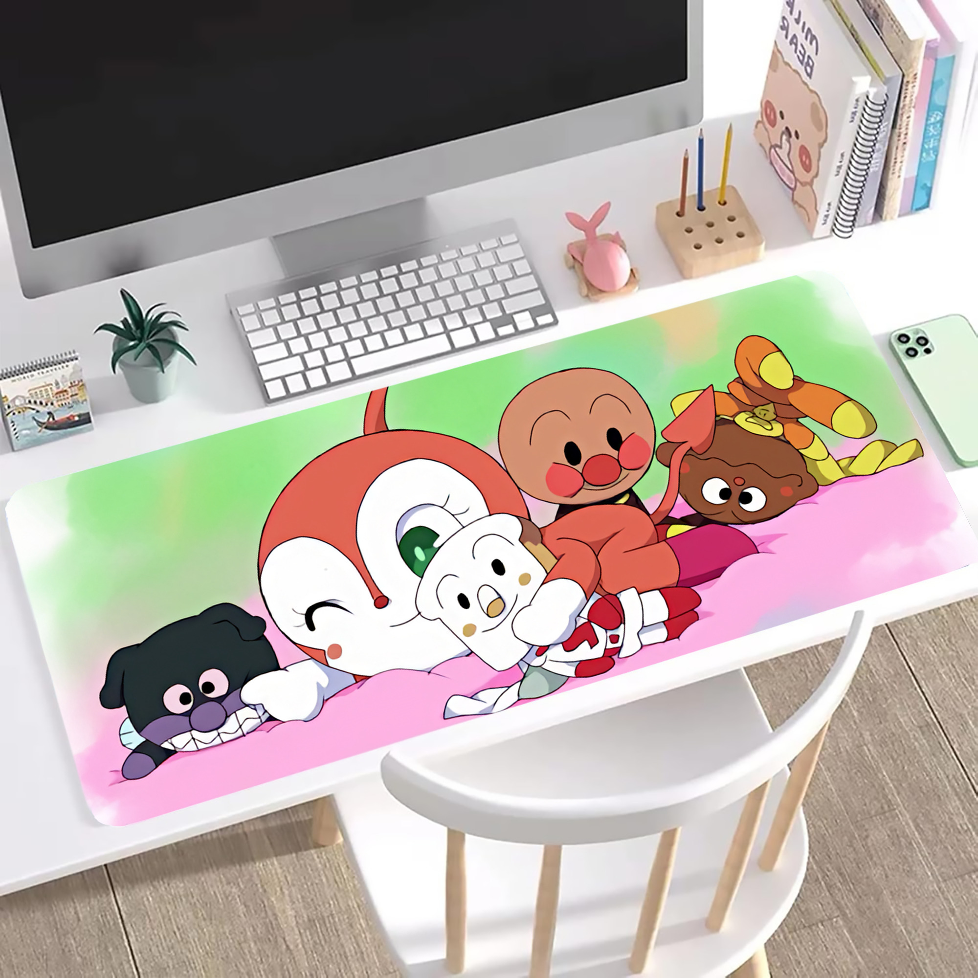 （画像用） アンパンマン Anpanman ステッチ加工 大判デスクマット／滑り止めマウスパッド