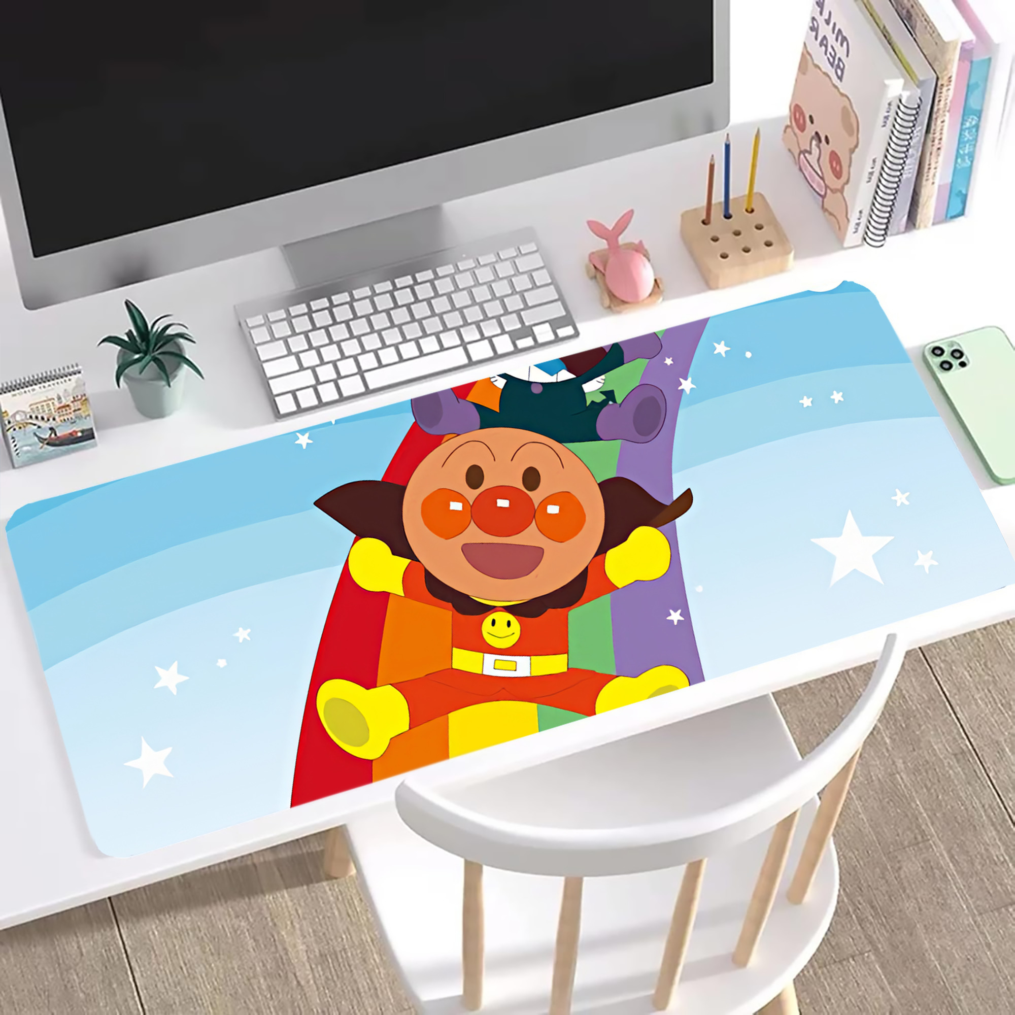 （画像用） アンパンマン Anpanman ステッチ加工 大判デスクマット／滑り止めマウスパッド