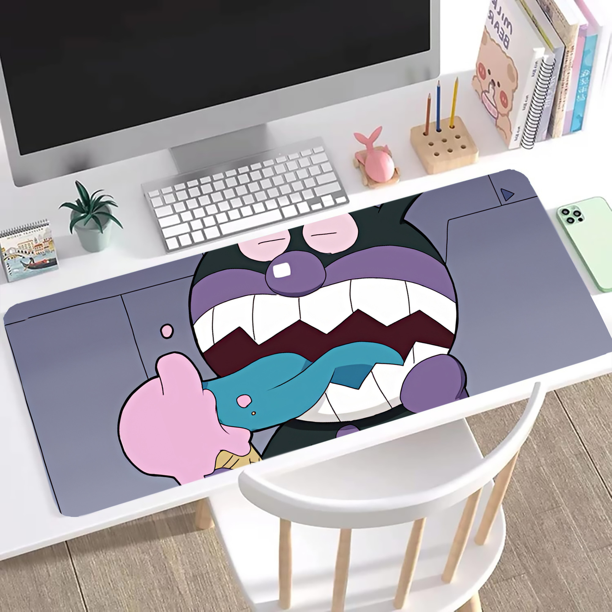 （画像用） アンパンマン Anpanman ステッチ加工 大判デスクマット／滑り止めマウスパッド
