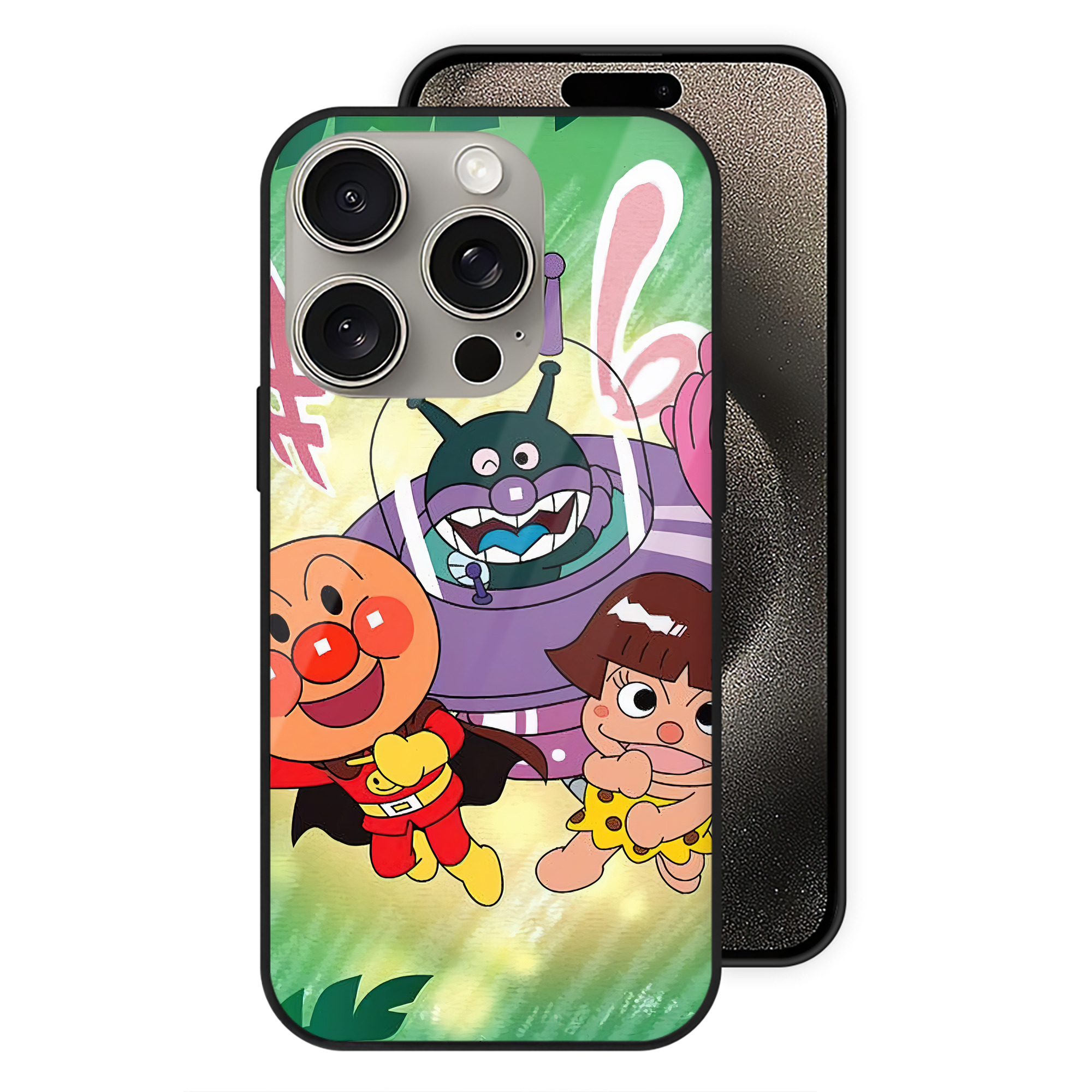（画像用） アンパンマン Anpanman 【iPhone15Pro対応】スマホケース 耐衝撃＆黄変防止 背面ガラス