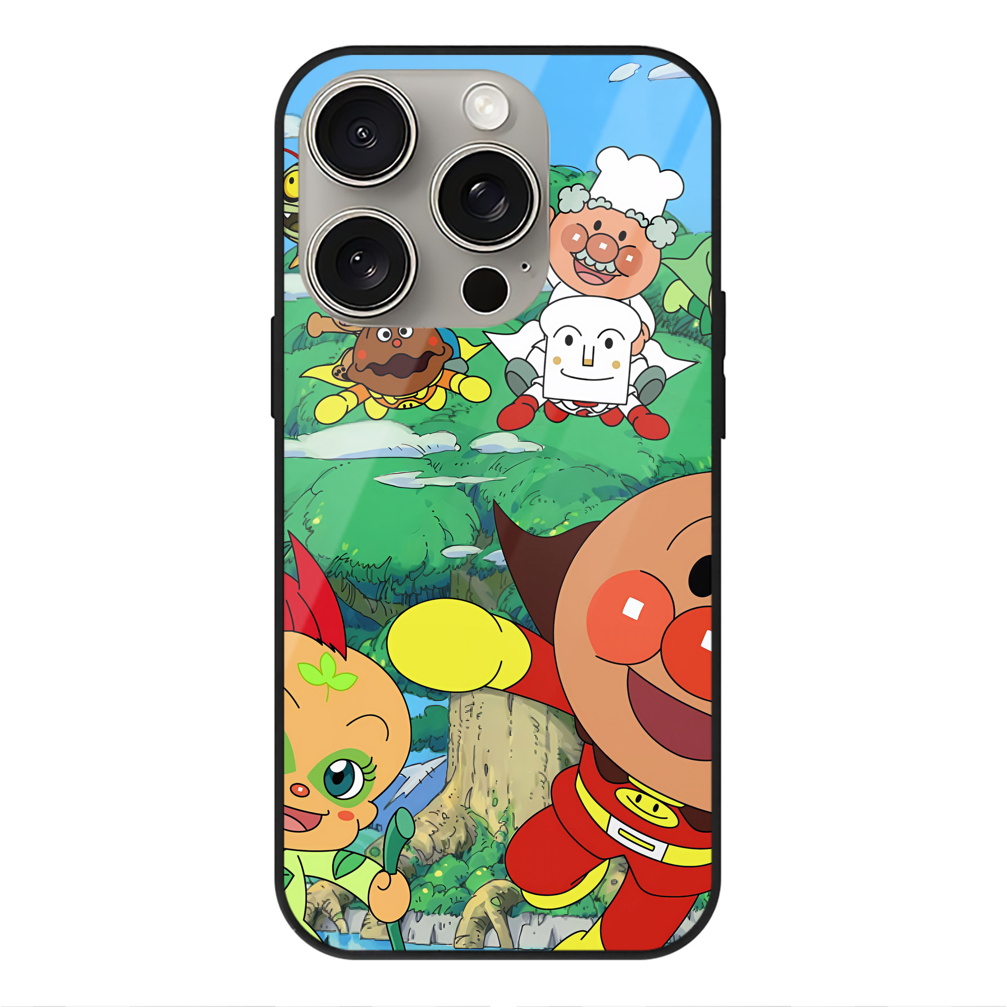 （画像用） アンパンマン Anpanman 【iPhone15Pro対応】スマホケース 耐衝撃＆黄変防止 背面ガラス