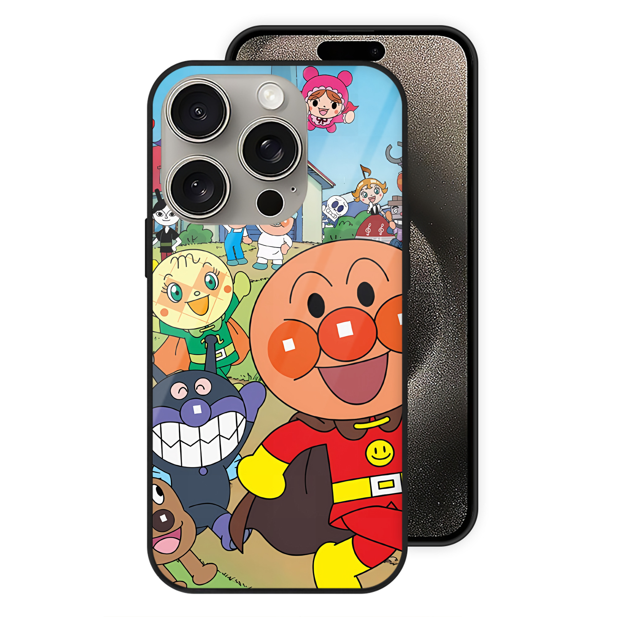 （画像用） アンパンマン Anpanman 【iPhone15Pro対応】スマホケース 耐衝撃＆黄変防止 背面ガラス