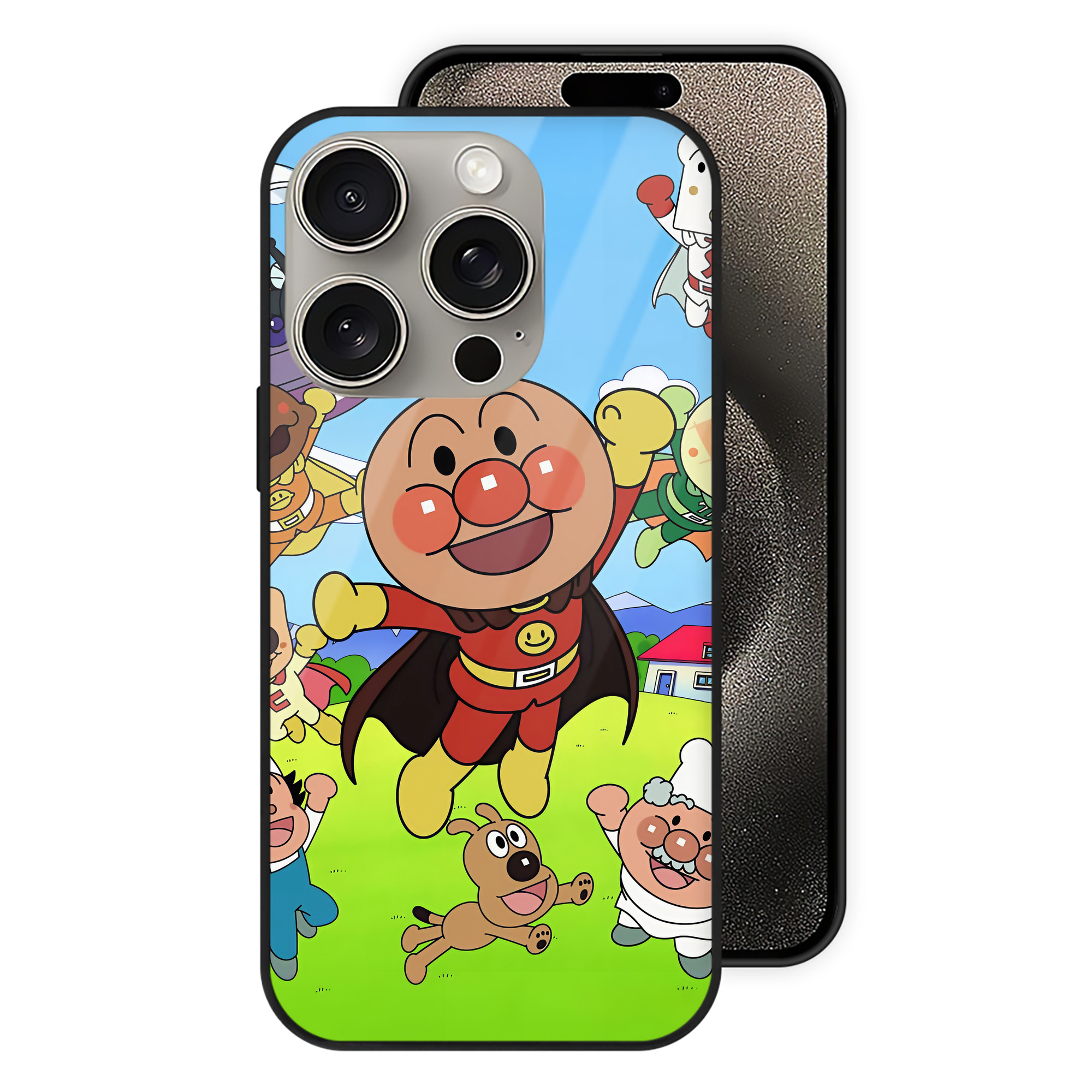 アンパンマン Anpanman 【iPhone15Pro対応】スマホケース 耐衝撃＆黄変防止 背面ガラス