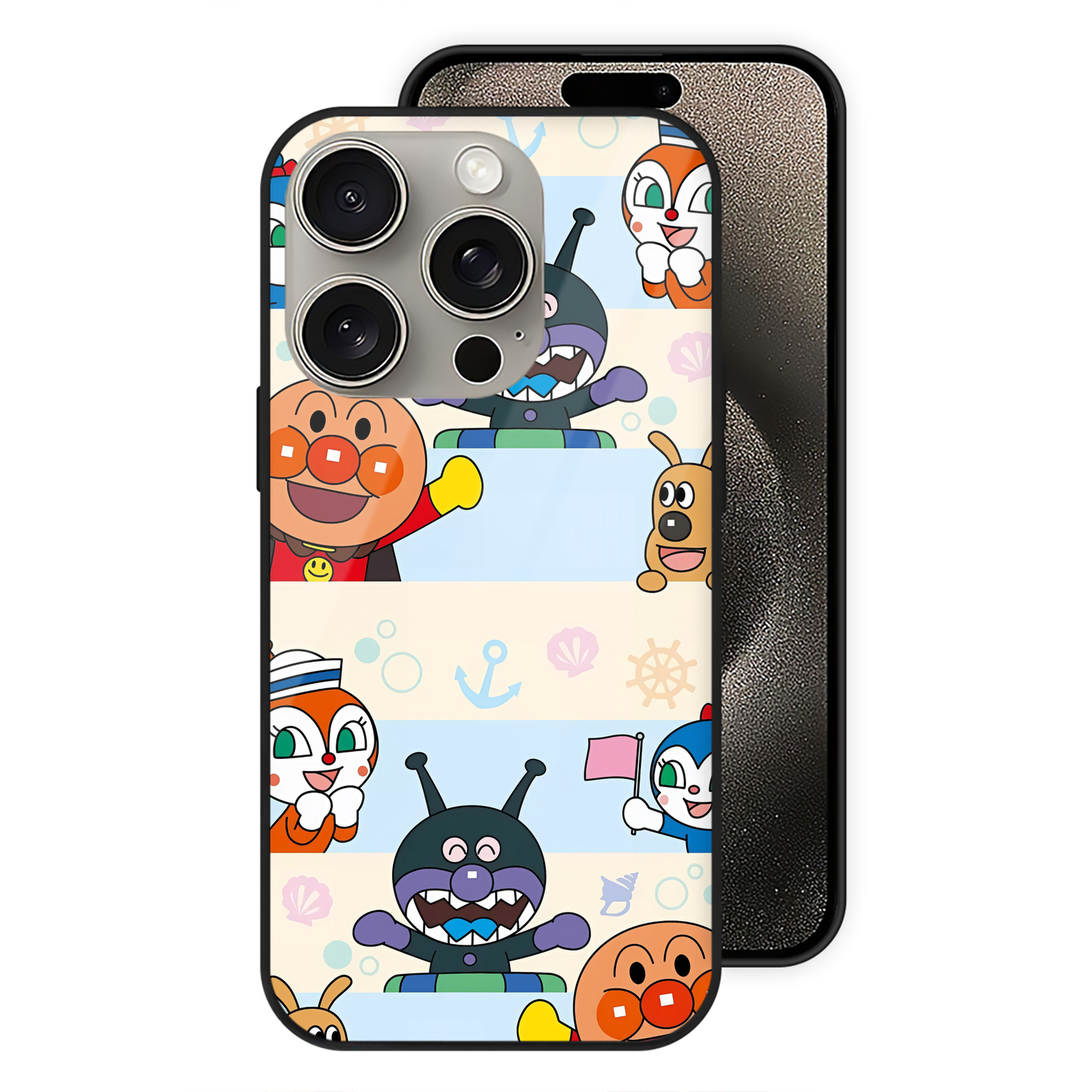 （画像用） アンパンマン Anpanman 【iPhone15Pro対応】スマホケース 耐衝撃＆黄変防止 背面ガラス