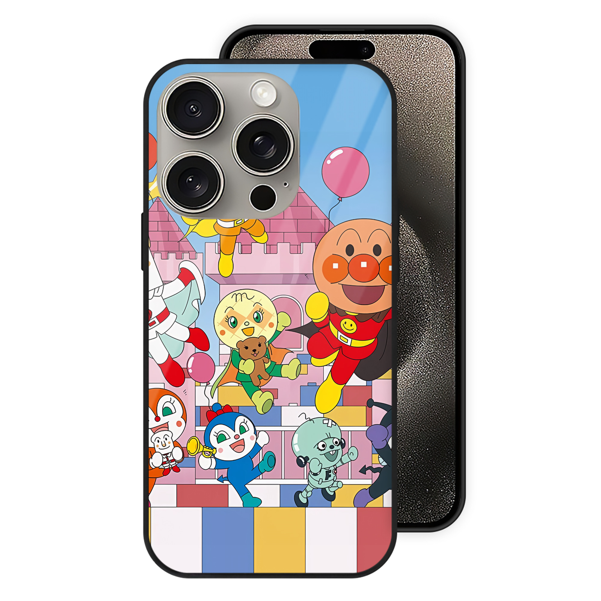 （画像用） アンパンマン Anpanman 【iPhone15Pro対応】スマホケース 耐衝撃＆黄変防止 背面ガラス
