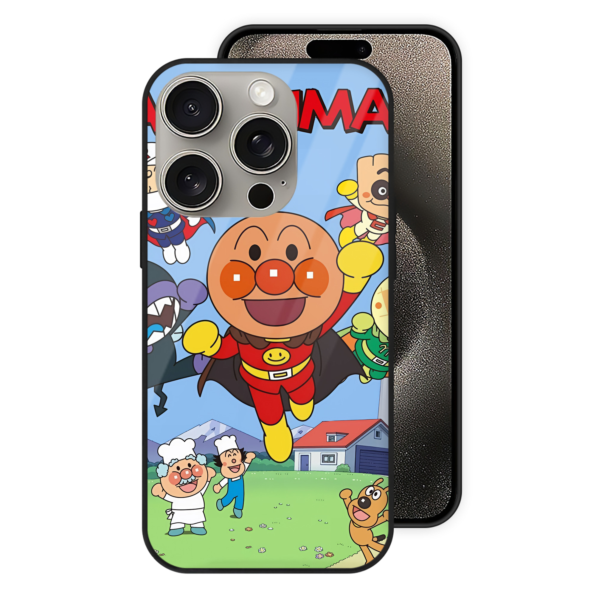（画像用） アンパンマン Anpanman 【iPhone15Pro対応】スマホケース 耐衝撃＆黄変防止 背面ガラス