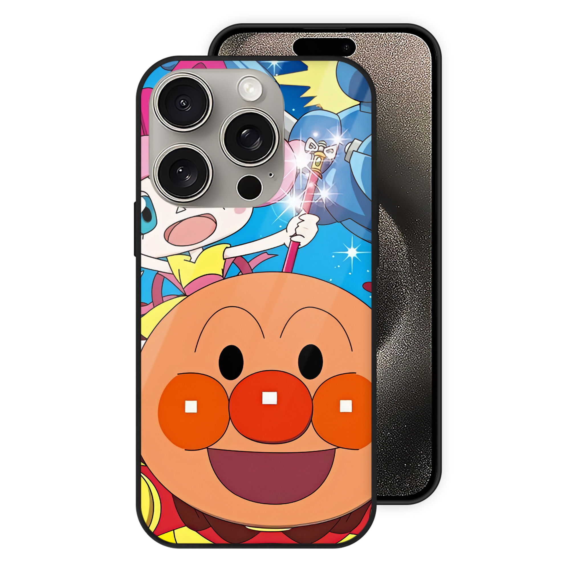 （画像用） アンパンマン Anpanman 【iPhone15Pro対応】スマホケース 耐衝撃＆黄変防止 背面ガラス