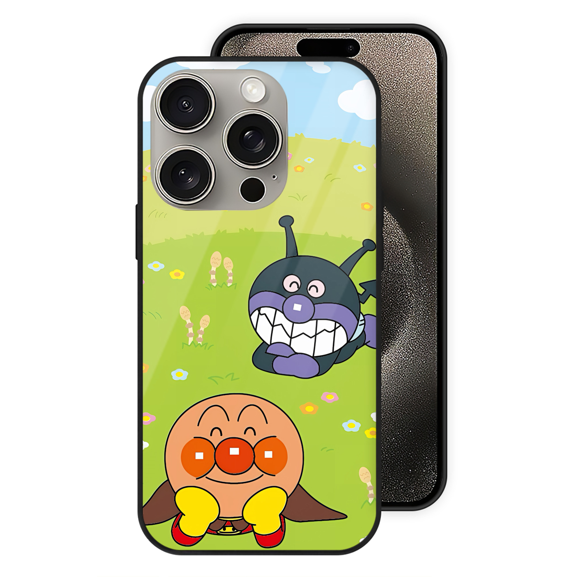 （画像用） アンパンマン Anpanman 【iPhone15Pro対応】スマホケース 耐衝撃＆黄変防止 背面ガラス