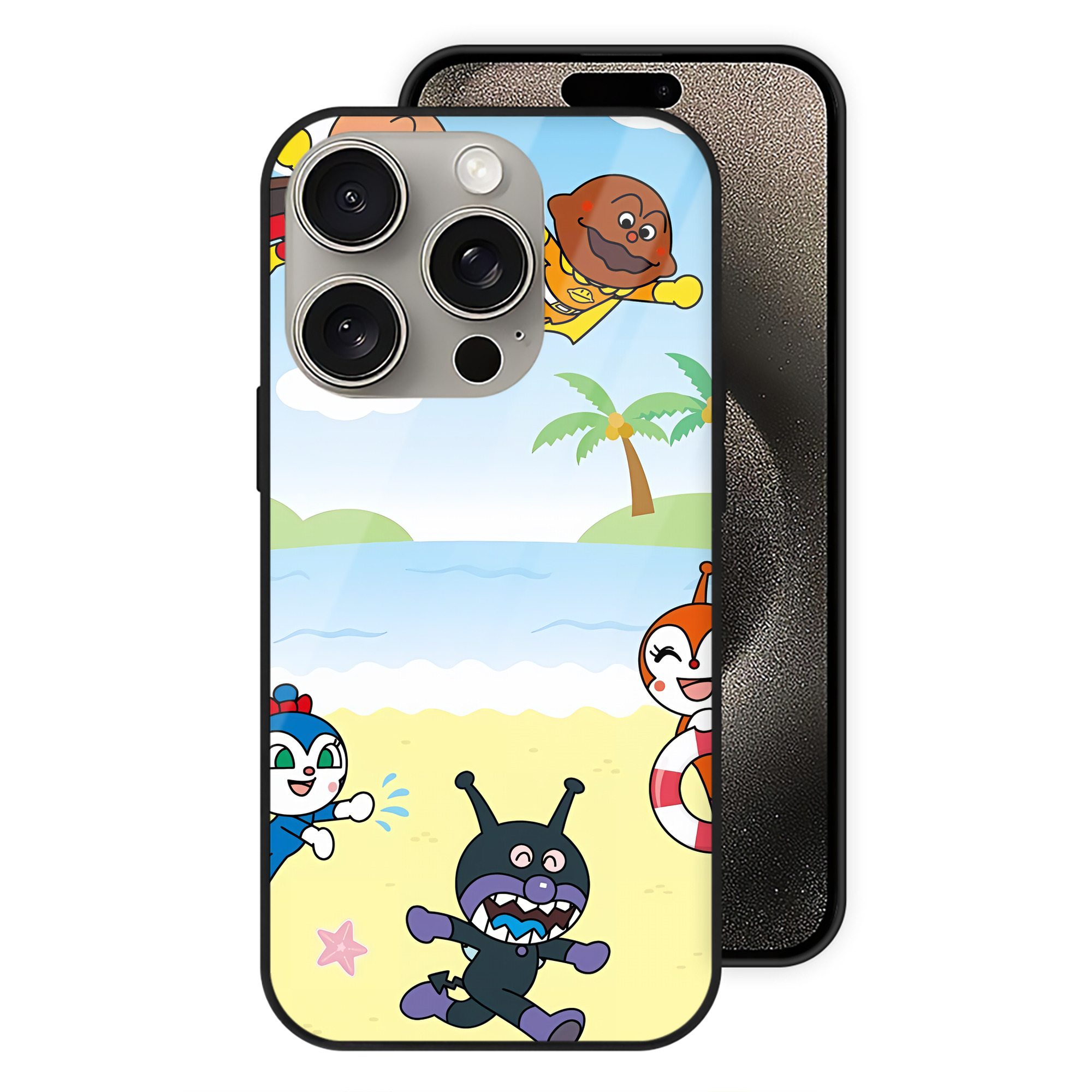 アンパンマン Anpanman 【iPhone15Pro対応】スマホケース 耐衝撃＆黄変防止 背面ガラス