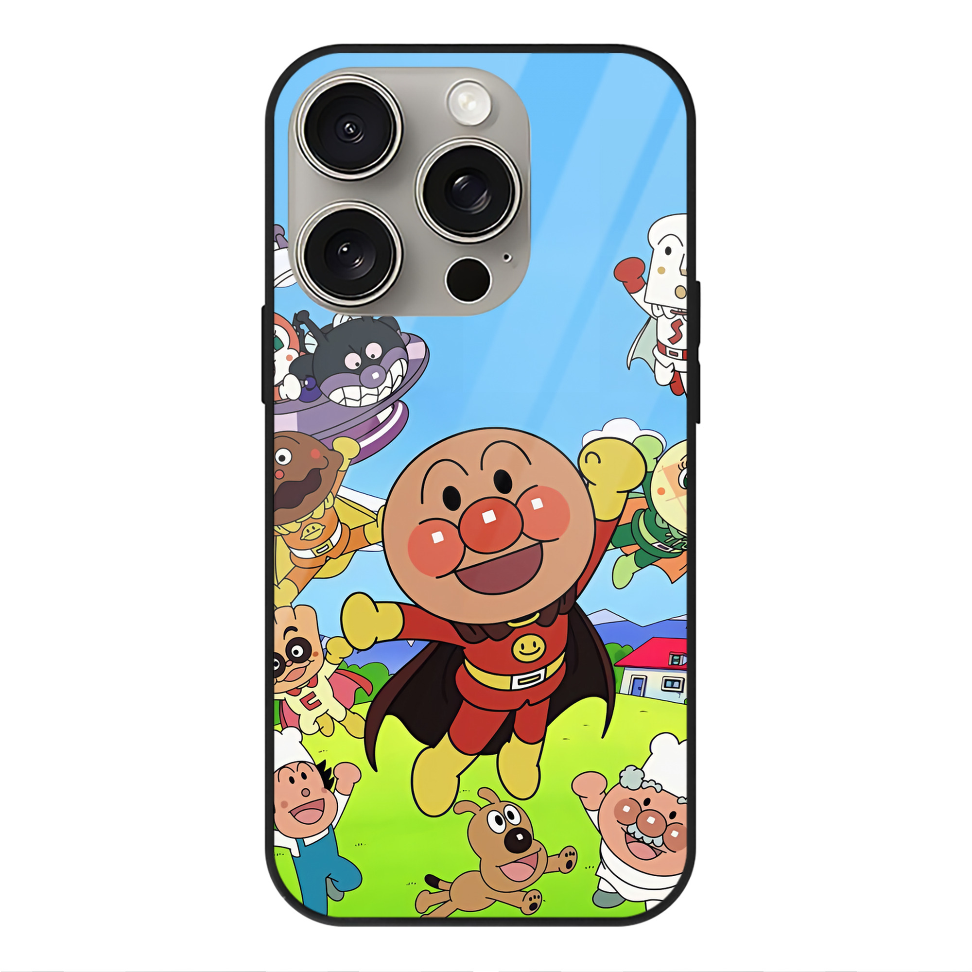 （画像用） アンパンマン Anpanman 【iPhone15Pro対応】スマホケース 耐衝撃＆黄変防止 背面ガラス
