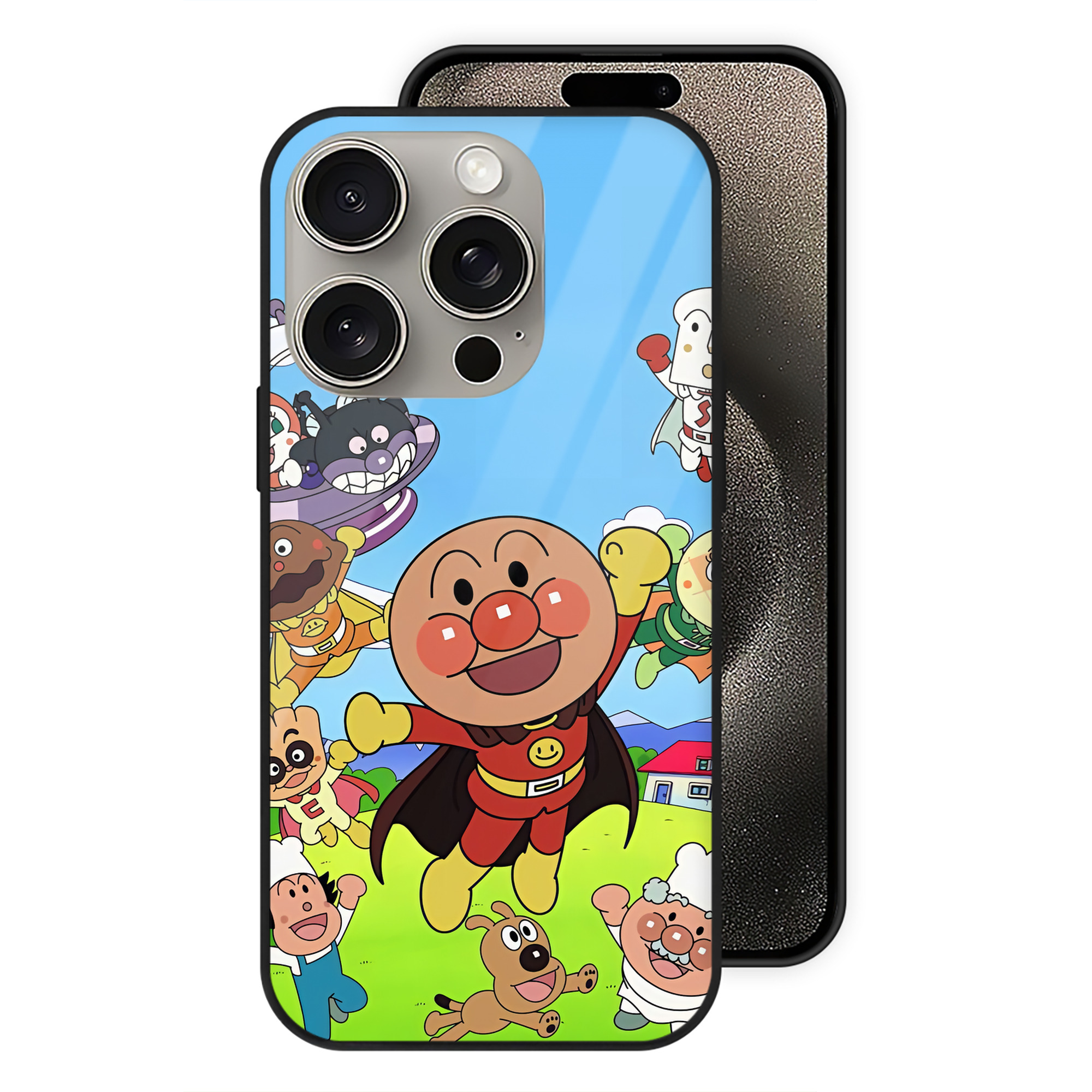 （画像用） アンパンマン Anpanman 【iPhone15Pro対応】スマホケース 耐衝撃＆黄変防止 背面ガラス