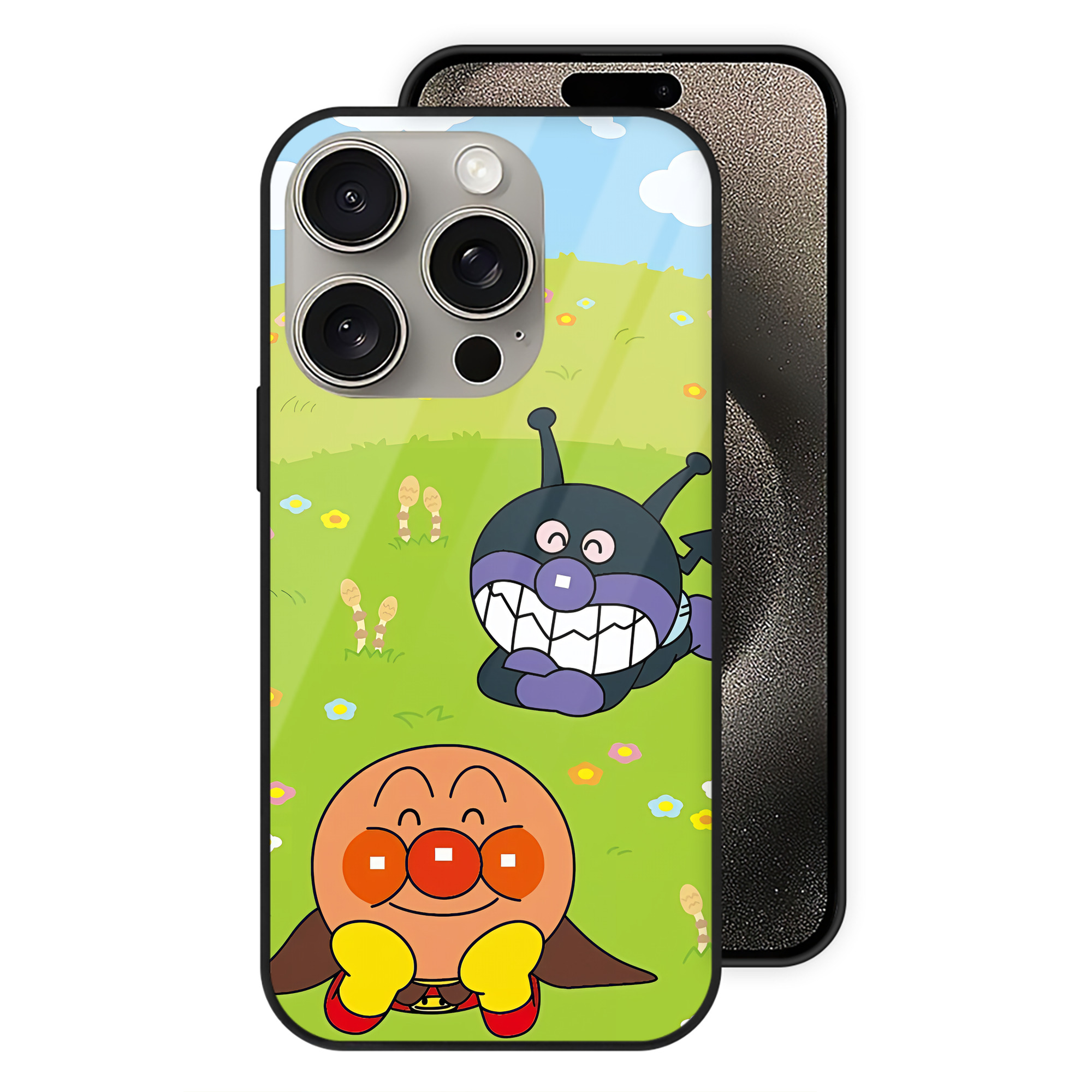 （画像用） アンパンマン Anpanman 【iPhone15Pro対応】スマホケース 耐衝撃＆黄変防止 背面ガラス