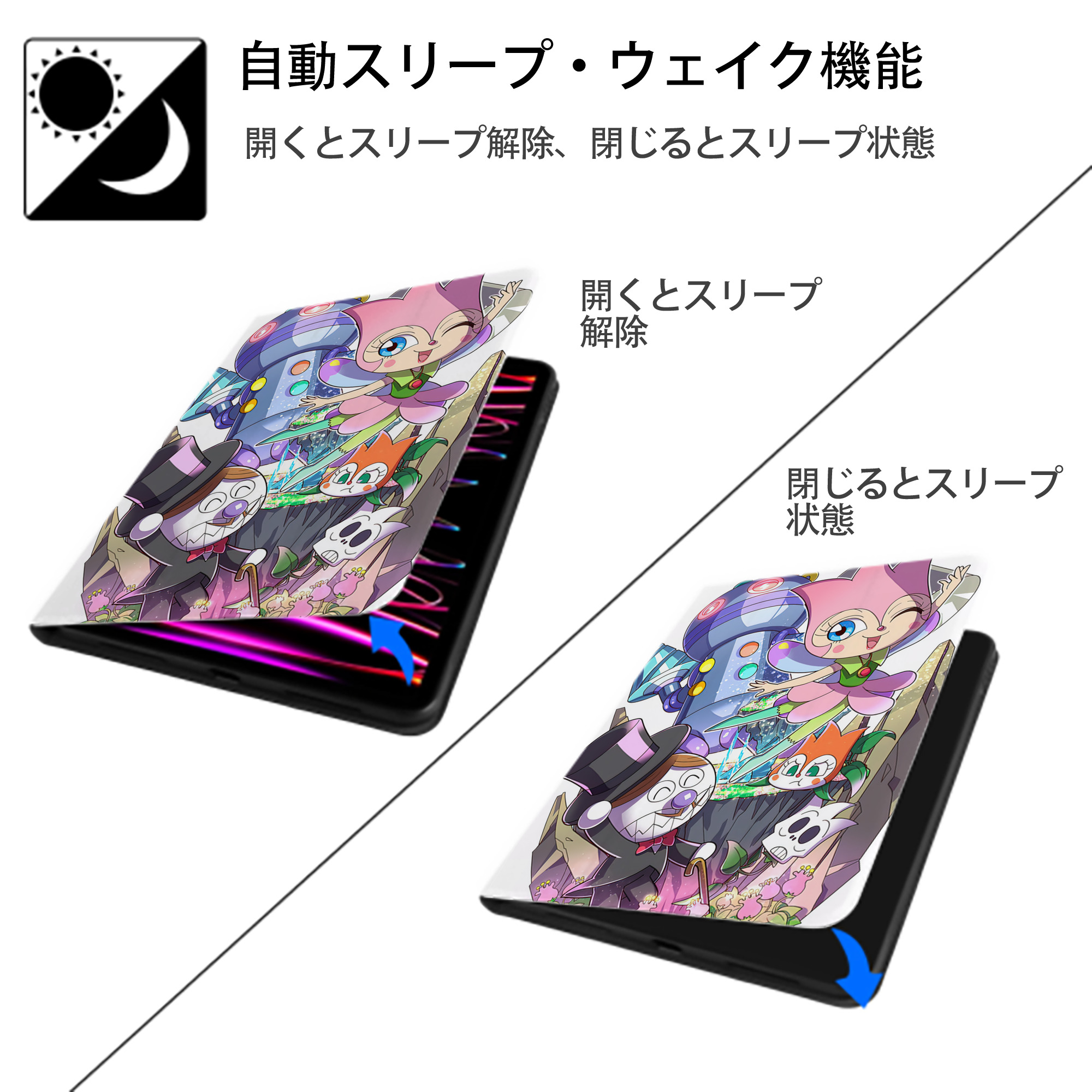 アンパンマン Anpanman IPad ケース ペン収納付き 三つ折りスタンド PUレザー×シリコン 対応機種9.5/10.5/10.9インチ