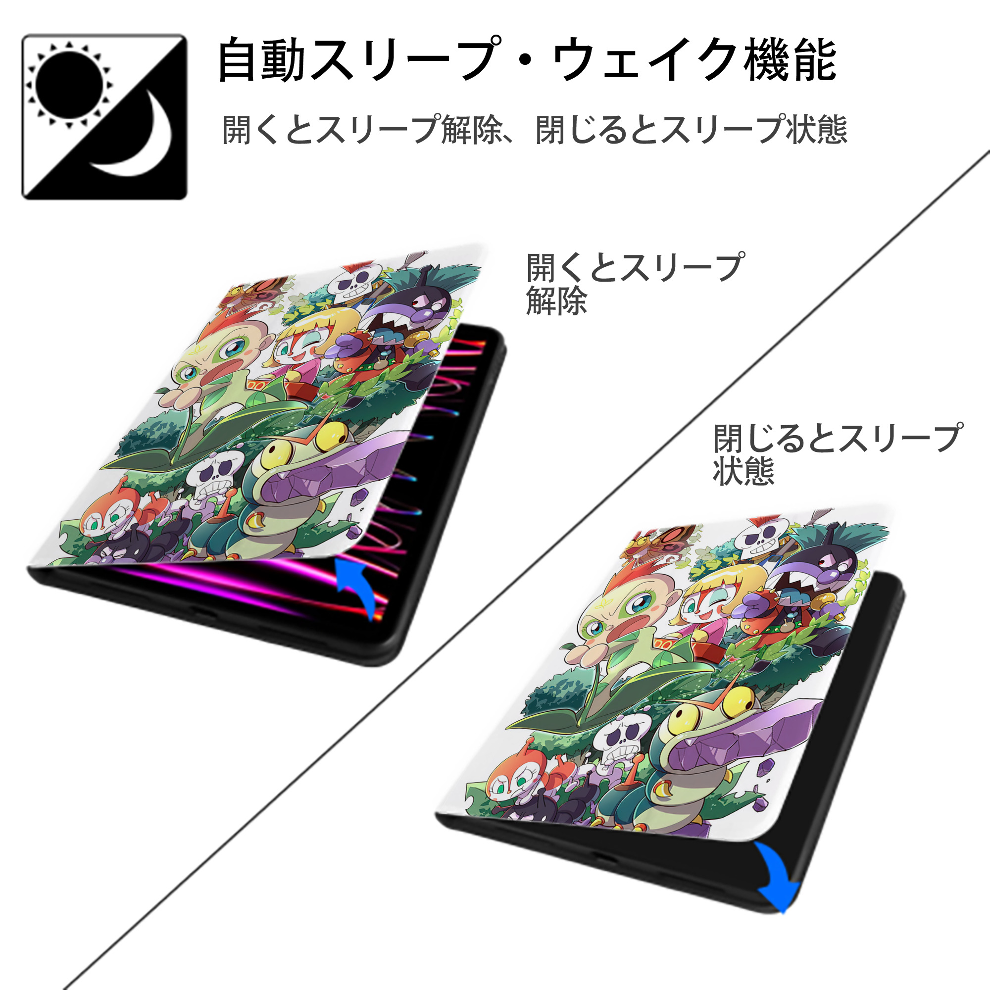 アンパンマン Anpanman IPad ケース ペン収納付き 三つ折りスタンド PUレザー×シリコン 対応機種9.5/10.5/10.9インチ