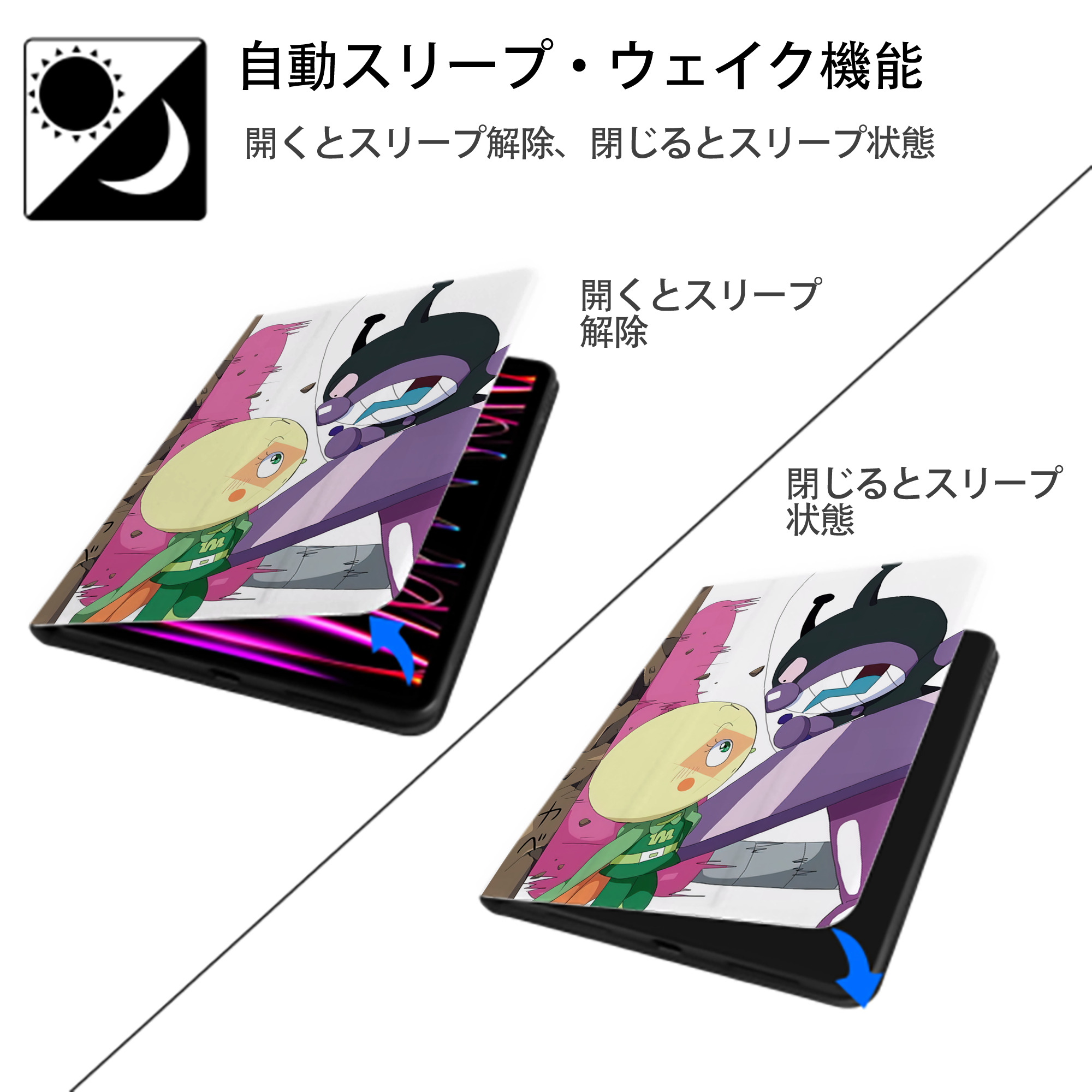 アンパンマン Anpanman IPad ケース ペン収納付き 三つ折りスタンド PUレザー×シリコン 対応機種9.5/10.5/10.9インチ