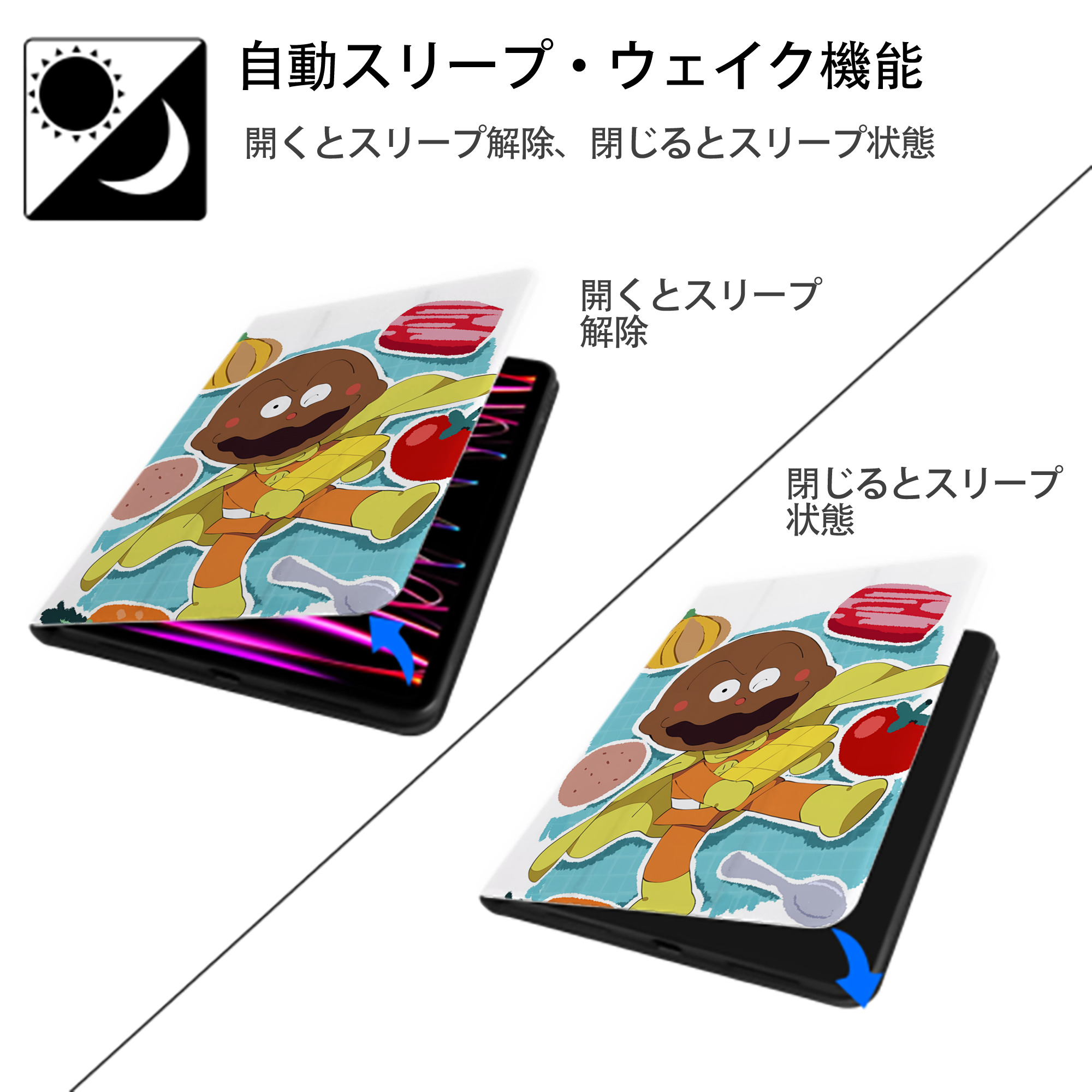 アンパンマン Anpanman IPad ケース ペン収納付き 三つ折りスタンド PUレザー×シリコン 対応機種9.5/10.5/10.9インチ