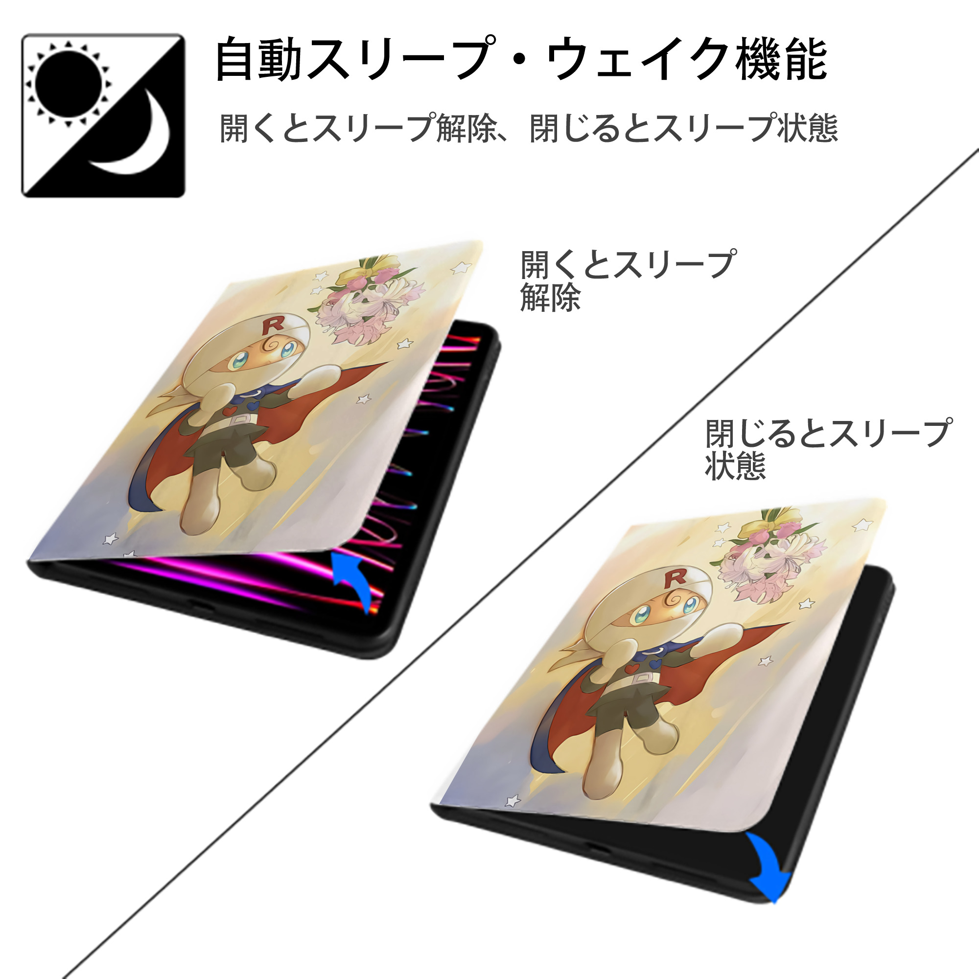 アンパンマン Anpanman IPad ケース ペン収納付き 三つ折りスタンド PUレザー×シリコン 対応機種9.5/10.5/10.9インチ