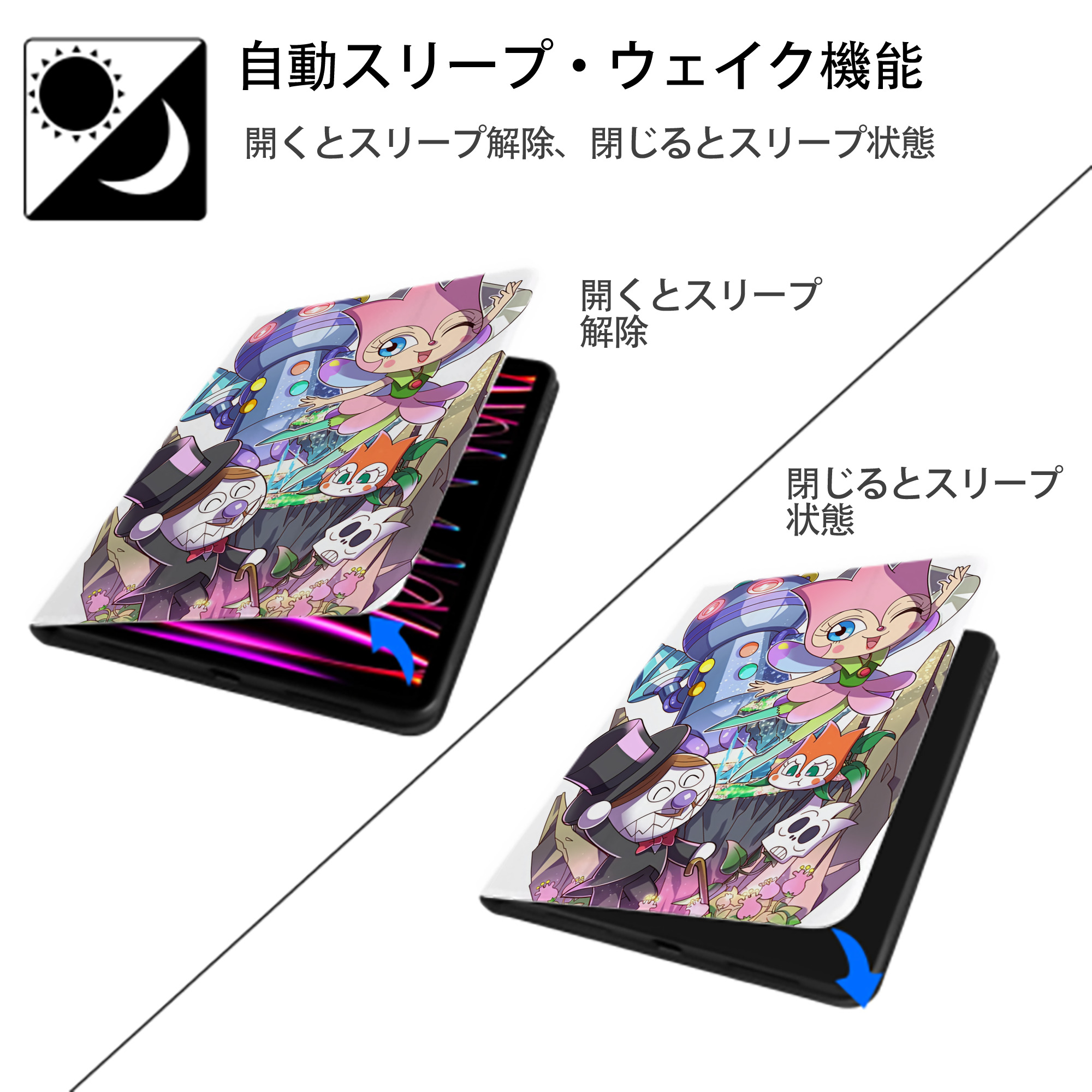 アンパンマン Anpanman IPad ケース ペン収納付き 三つ折りスタンド PUレザー×シリコン 対応機種9.5/10.5/10.9インチ