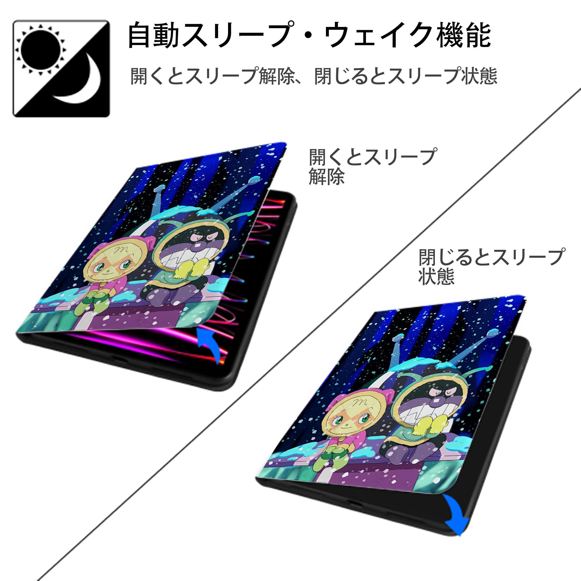 アンパンマン Anpanman IPad ケース ペン収納付き 三つ折りスタンド PUレザー×シリコン 対応機種9.5/10.5/10.9インチ