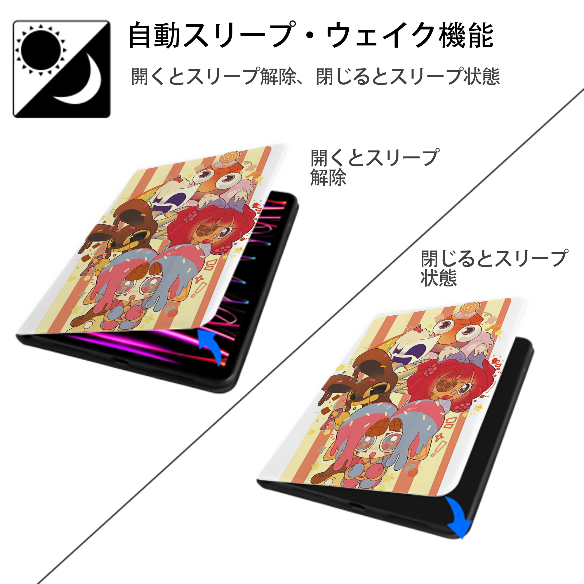 アンパンマン Anpanman IPad ケース ペン収納付き 三つ折りスタンド PUレザー×シリコン 対応機種9.5/10.5/10.9インチ