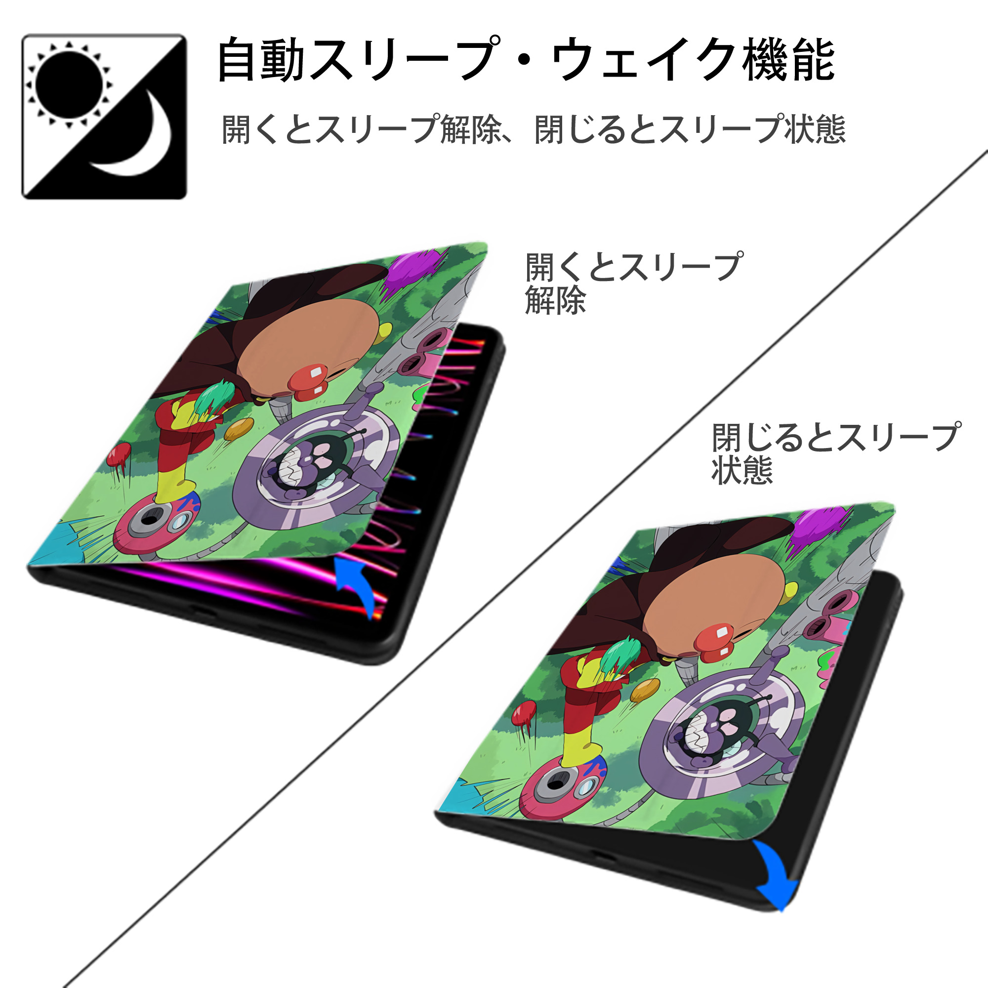 アンパンマン Anpanman IPad ケース ペン収納付き 三つ折りスタンド PUレザー×シリコン 対応機種9.5/10.5/10.9インチ