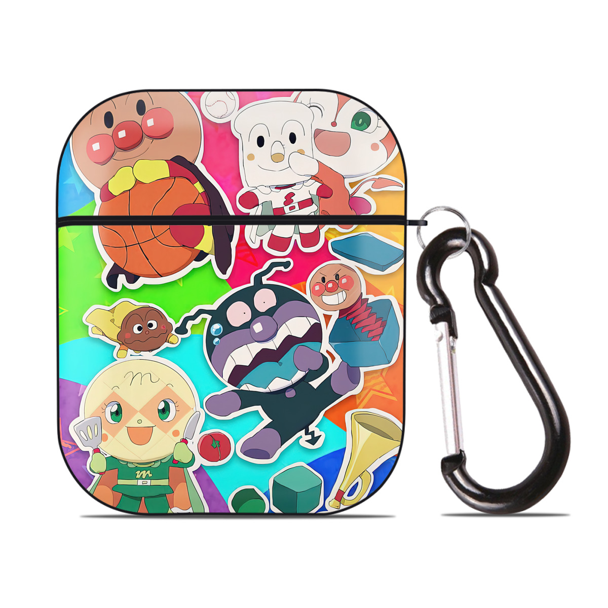 （画像用） アンパンマン Anpanman AirPods 第2世代保護ケース ハードシェル ブラック 耐衝撃・防指紋・カラビナ付き