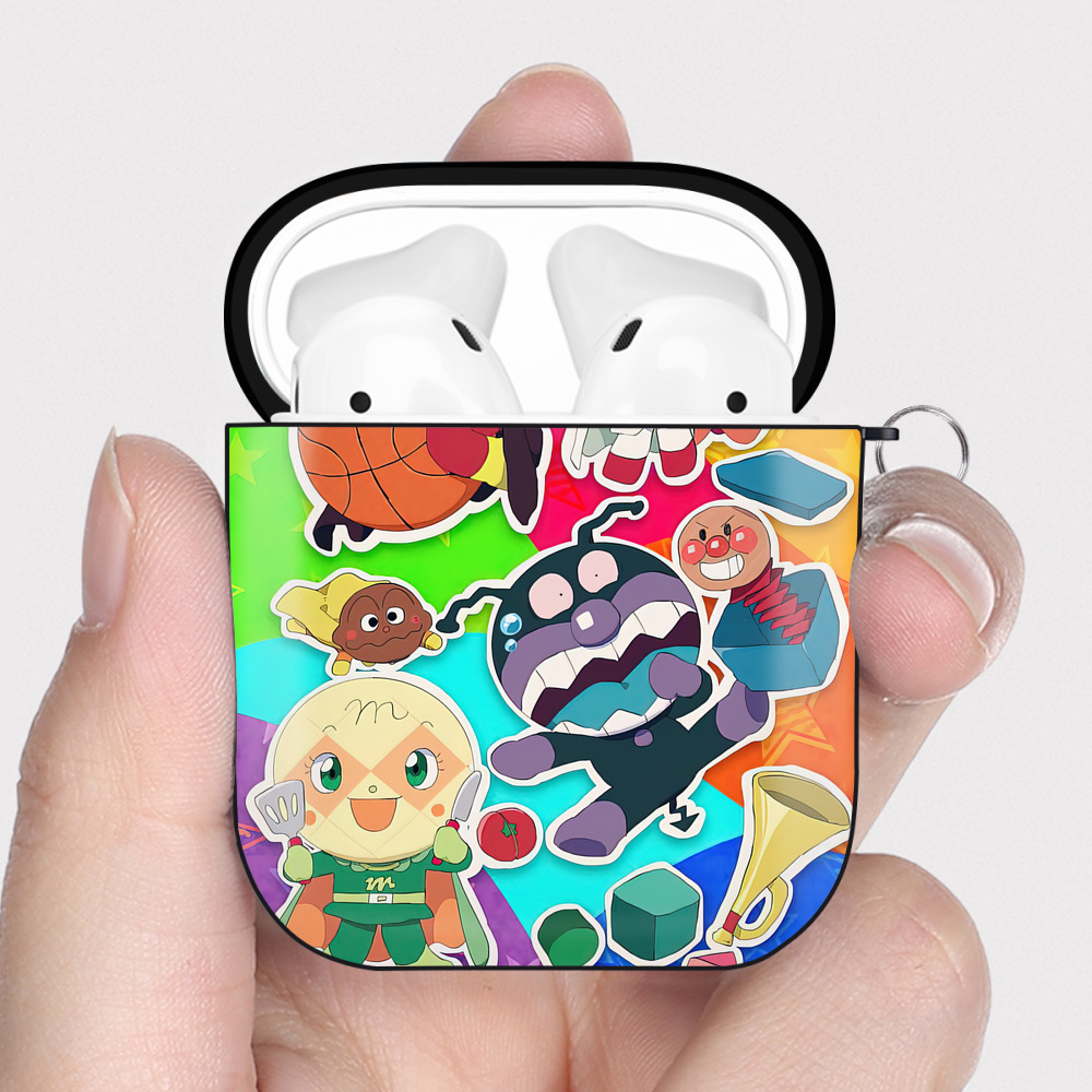 （画像用） アンパンマン Anpanman AirPods 第2世代保護ケース ハードシェル ブラック 耐衝撃・防指紋・カラビナ付き