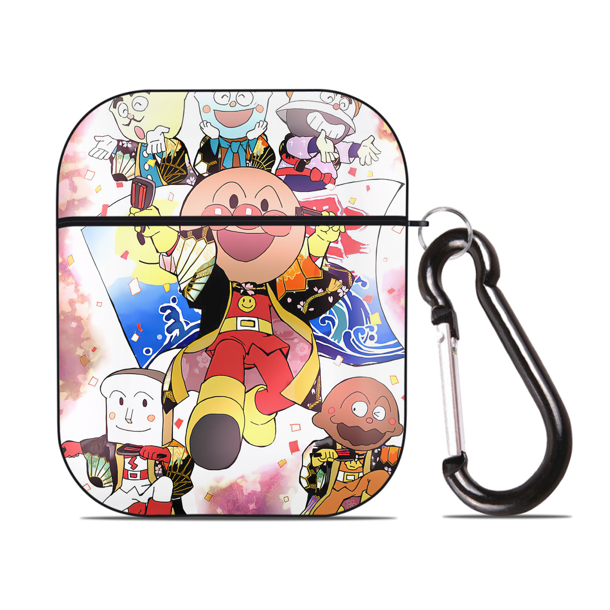 （画像用） アンパンマン Anpanman AirPods 第2世代保護ケース ハードシェル ブラック 耐衝撃・防指紋・カラビナ付き