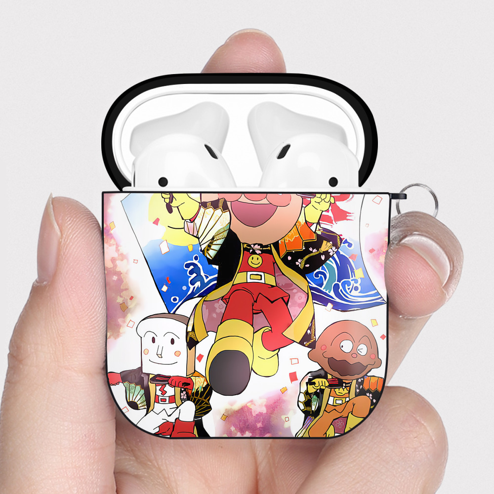 （画像用） アンパンマン Anpanman AirPods 第2世代保護ケース ハードシェル ブラック 耐衝撃・防指紋・カラビナ付き