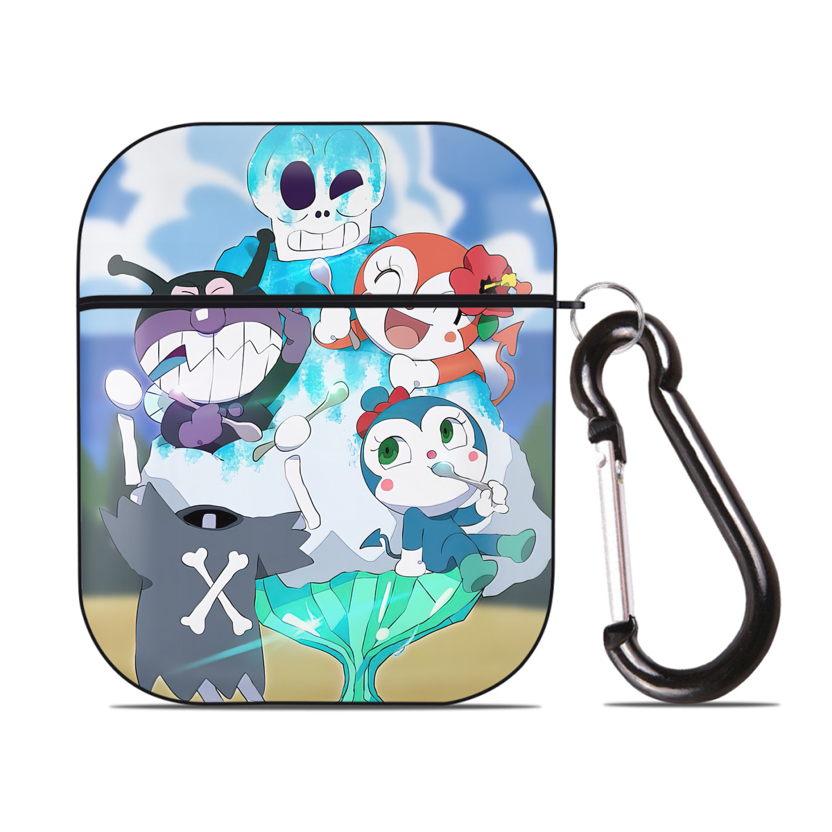 （画像用） アンパンマン Anpanman AirPods 第2世代保護ケース ハードシェル ブラック 耐衝撃・防指紋・カラビナ付き