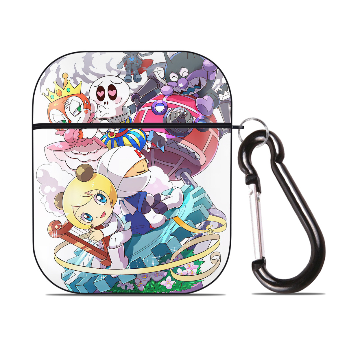 （画像用） アンパンマン Anpanman AirPods 第2世代保護ケース ハードシェル ブラック 耐衝撃・防指紋・カラビナ付き