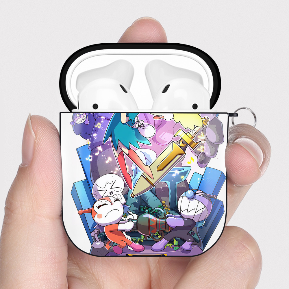 （画像用） アンパンマン Anpanman AirPods 第2世代保護ケース ハードシェル ブラック 耐衝撃・防指紋・カラビナ付き