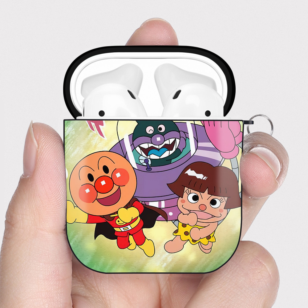 （画像用） アンパンマン Anpanman AirPods 第2世代保護ケース ハードシェル ブラック 耐衝撃・防指紋・カラビナ付き