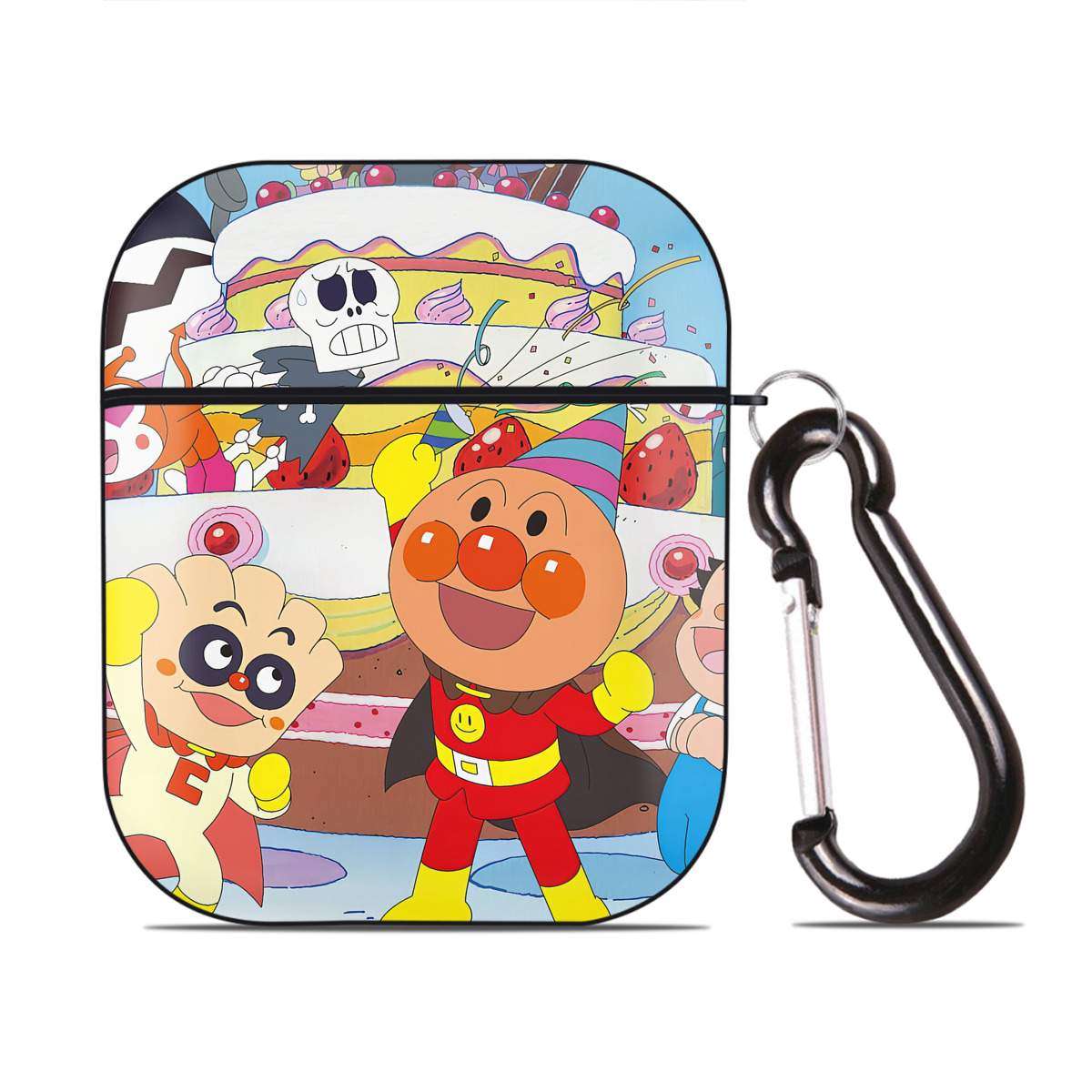 （画像用） アンパンマン Anpanman AirPods 第2世代保護ケース ハードシェル ブラック 耐衝撃・防指紋・カラビナ付き