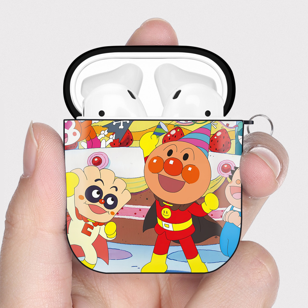（画像用） アンパンマン Anpanman AirPods 第2世代保護ケース ハードシェル ブラック 耐衝撃・防指紋・カラビナ付き