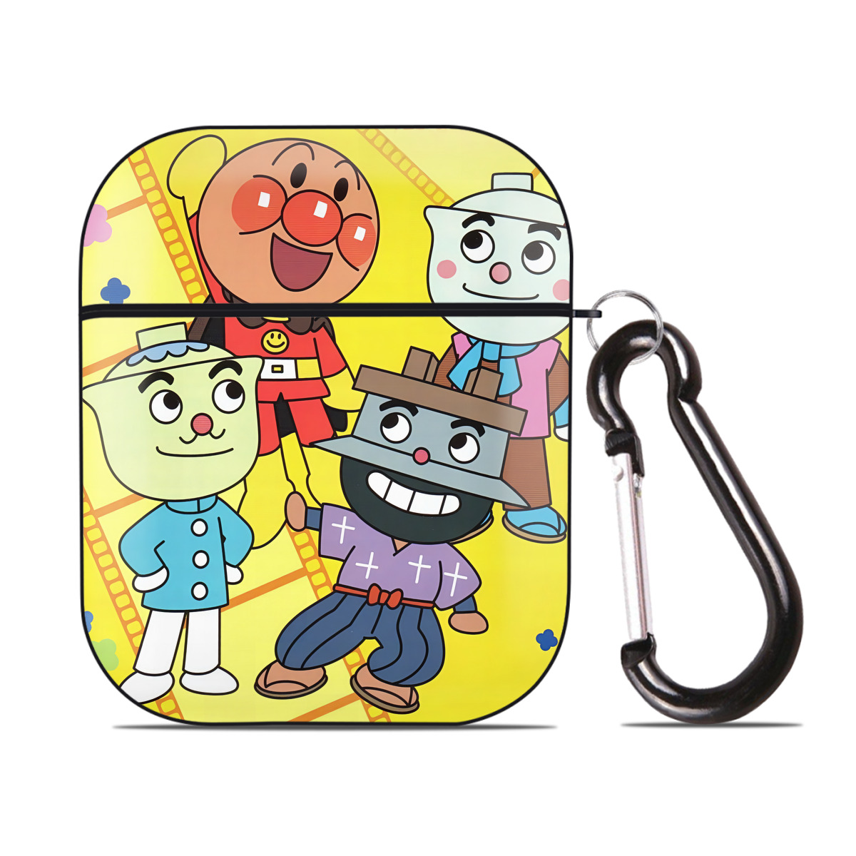 （画像用） アンパンマン Anpanman AirPods 第2世代保護ケース ハードシェル ブラック 耐衝撃・防指紋・カラビナ付き