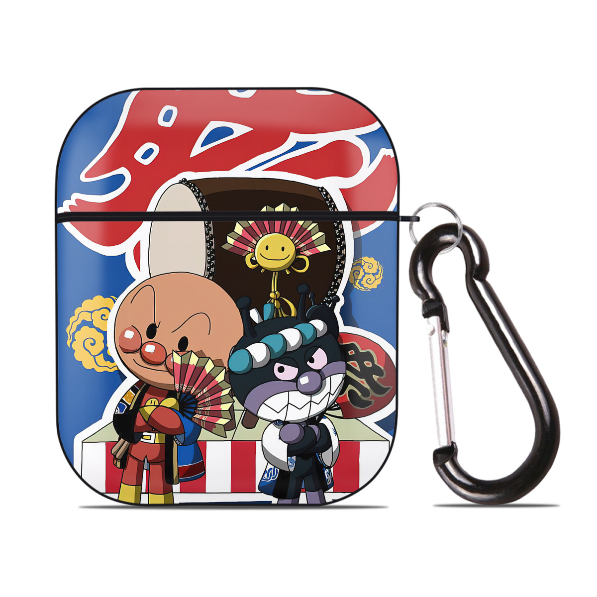（画像用） アンパンマン Anpanman AirPods 第2世代保護ケース ハードシェル ブラック 耐衝撃・防指紋・カラビナ付き