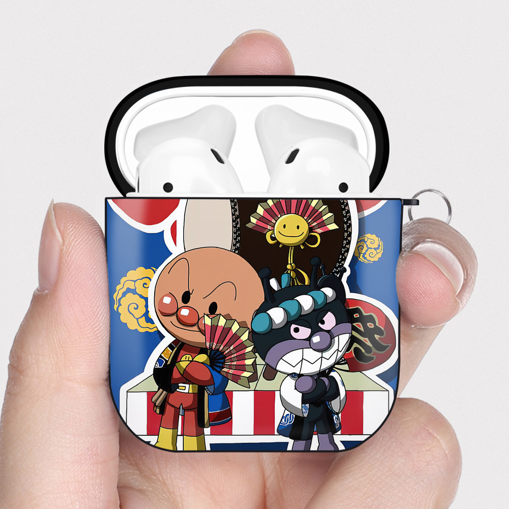 （画像用） アンパンマン Anpanman AirPods 第2世代保護ケース ハードシェル ブラック 耐衝撃・防指紋・カラビナ付き