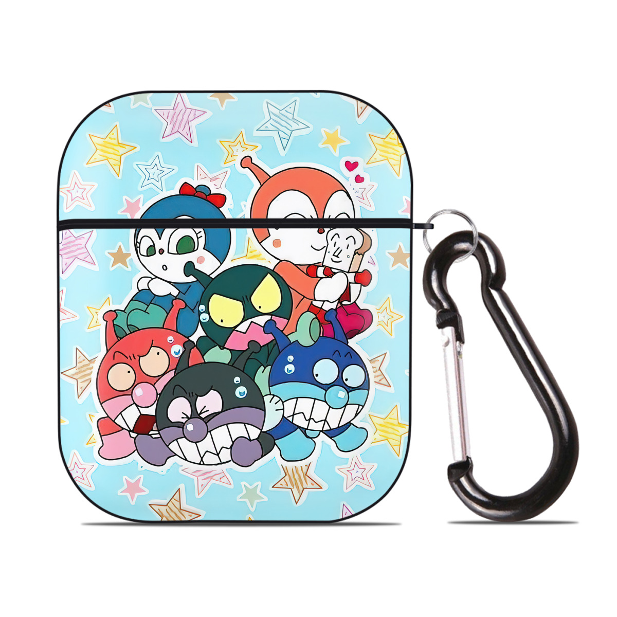 （画像用） アンパンマン Anpanman AirPods 第2世代保護ケース ハードシェル ブラック 耐衝撃・防指紋・カラビナ付き